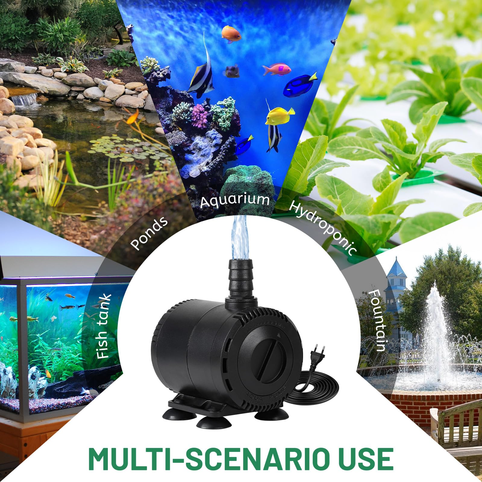 DBREAKS Aquarium Wasserpumpe 15W 1000L/H, Ultra Leise Unterwasserpumpe Springbrunnen Pumpe Klein, Tauchpumpe mit Einstellbarem Durchfluss, 1,5m Kabel und 2 Düsen für Teiche, Brunnen