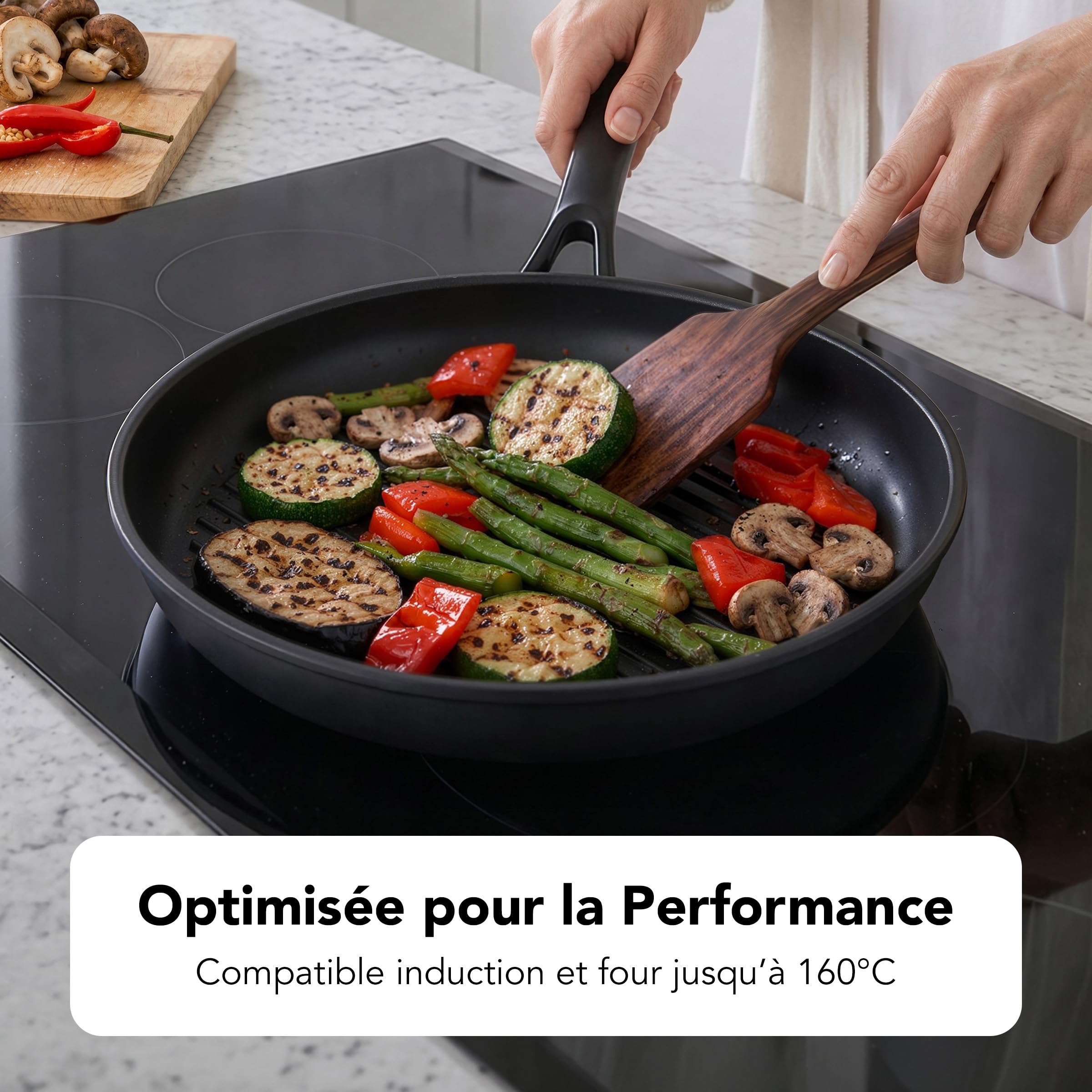 KitchenAid Poêle à Frire 30 cm - Aluminium Forgé Anodisé Dur, Revêtement Céramique Antiadhésif Sans PFAS, Compatible Induction, Four et Lave-Vaisselle, Noir