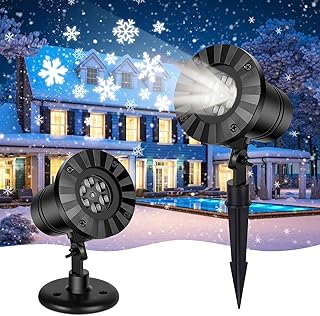 Christmas Projector Light, 180° Rotation Projector Snow Projector Lamp Snowflake Lights, Indoor Outdoor Waterproof LED Light for Halloween Wedding Home Party Garden Decorations, White Snowflake