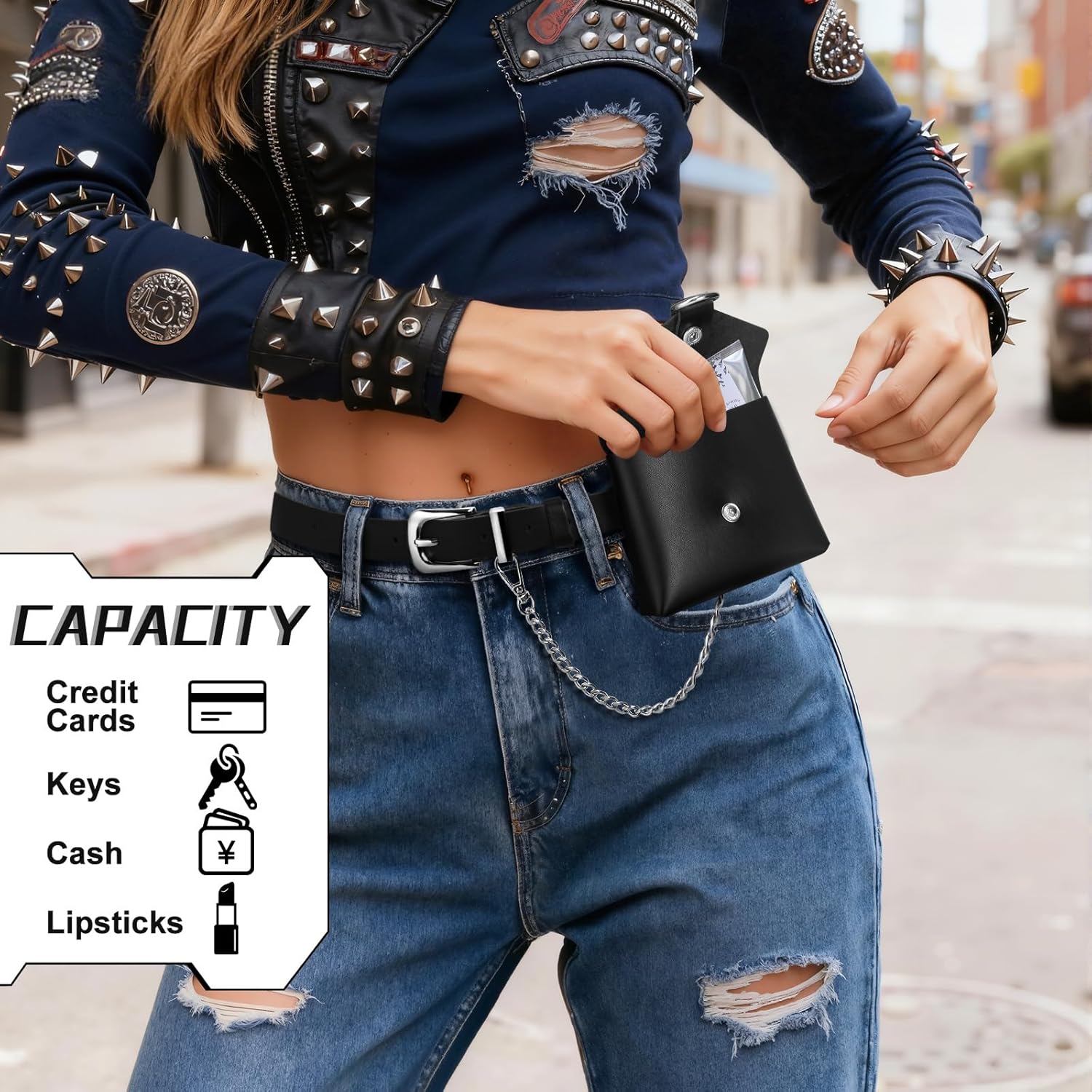 Belt Bag with Chain for Women Cyber Chic Waist Pack with Detachable Mini Pouch Fashion Belt Bag for Party Travel Daily Outfits - Image 6