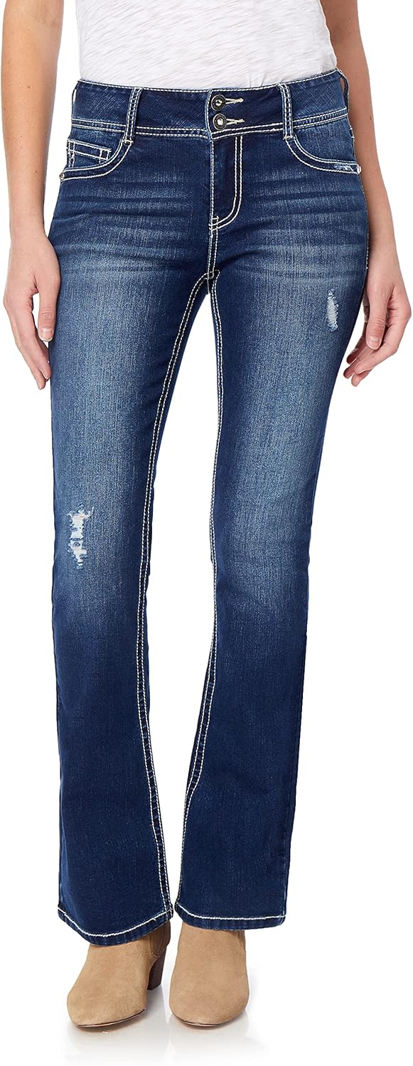 WallFlower Womens Luscious Curvy Bootcut Mid-Rise Bling Insta Stretch Juniors Jeans (Standard and Plus)