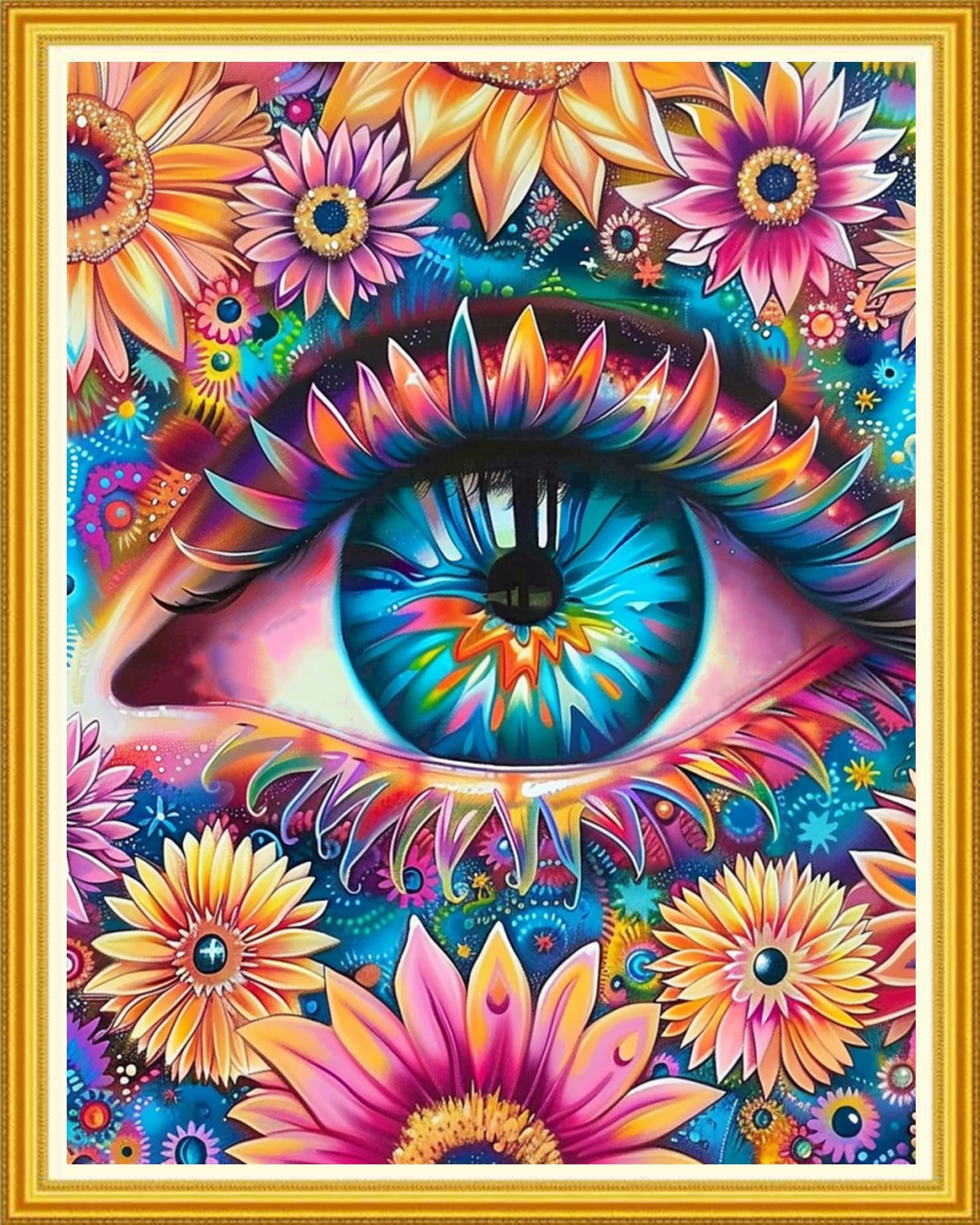 Magxvouy Cross Stitch Kits Stamped Full Range of Embroidery Kits,Cross Stitch Patterns Needlework Kits for Beginners 11CT Printed Kits&amp;Colorful Eye Flowers 16x20 inch