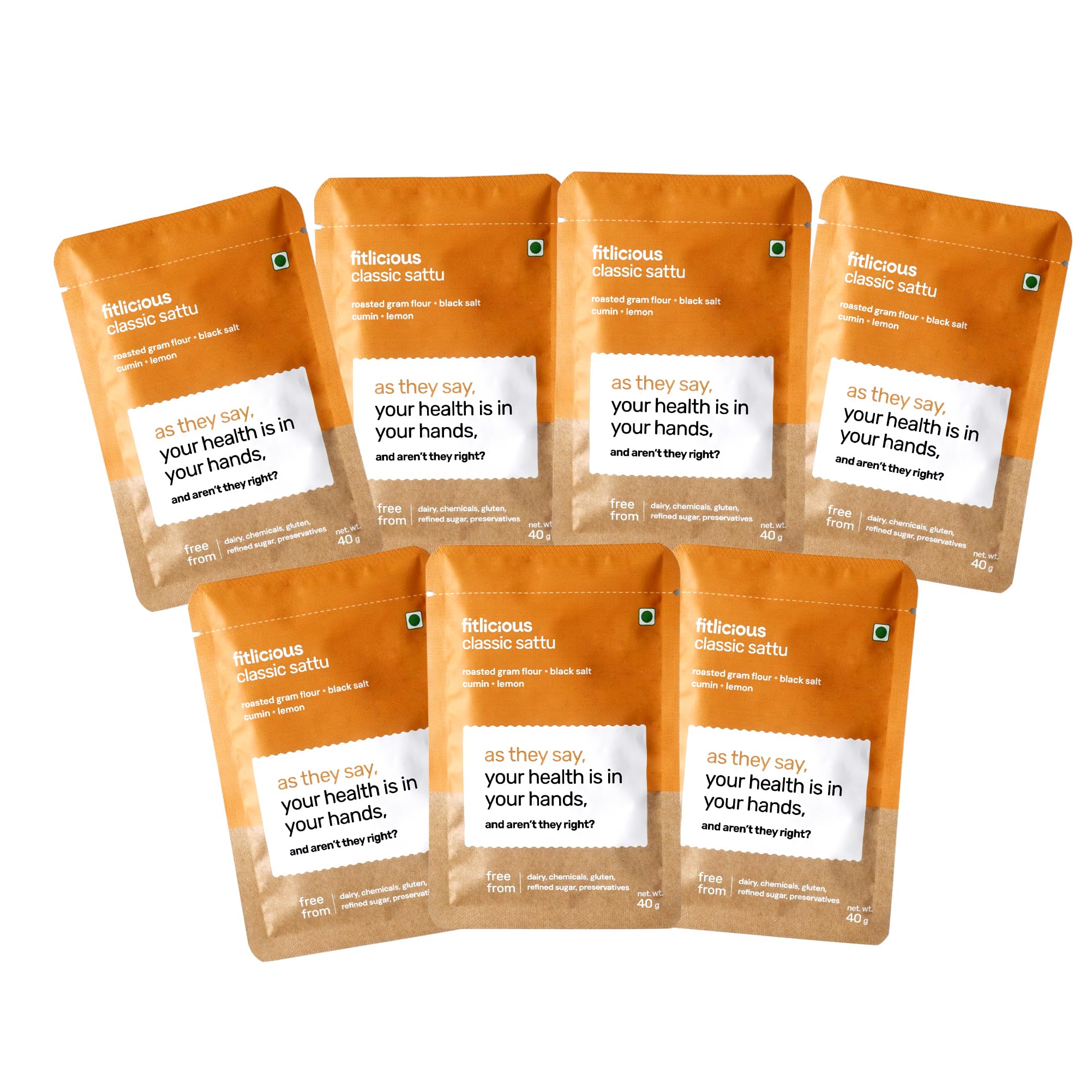 Fitlicious Classic Sattu|Roasted Gram Atta|Fiber-Rich & High Protein|100% Natural & Organic|Gluten Free|Traditional Bihar ka Chana Sattu|Instant Drink Mix|All Age Group|Non-GMO| Pack of 7 - 40G Each