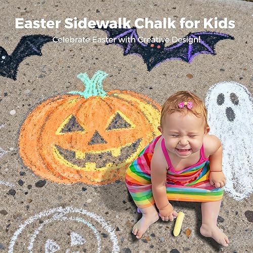 Miniatura 3 de Jar Melo 38 tizas de acera para niños, tiza de color con soporte, tizas lavables y no tóxicas, juego al aire libre y arte de pizarra para niños y