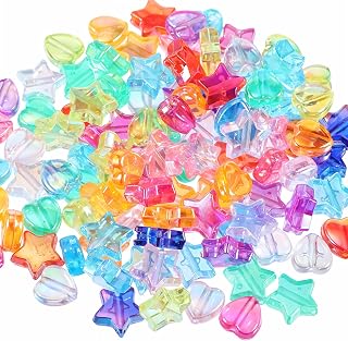 Bremorou 500 Pcs Acrylic Star & Heart Shaped Beads - Colorful, AB Crystal Finish - Perfect for Jewelry Making