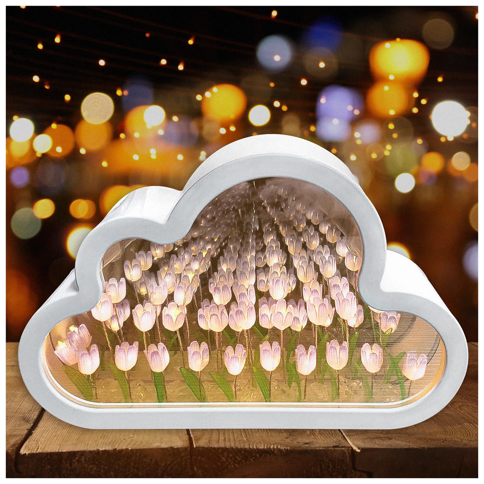 ADWYOBB Lampara De Tulipanes 20 Flowers DIY Tulip Mirror Night Light, LED Handmade Tulip Table Lamp Decoration Ornaments, Creative Gift for Teen Girls, Couple, Friends