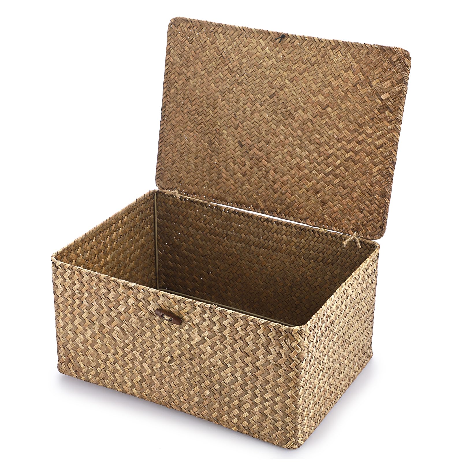 IGNPION - Cesto portaoggetti in vimini con coperchio, cesto da scrivania in vimini intrecciato, rettangolare, organizer da bagno, scatola decorativa per sotto mensole del soggiorno, cesto portatutto