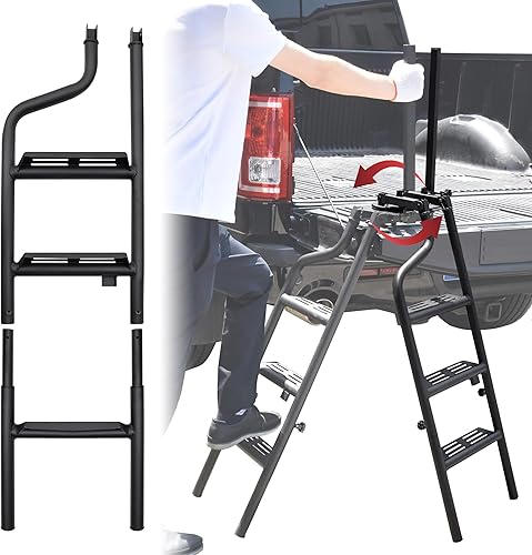 Escalera plegable de 42 pulgadas y giratoria de 360 con pasamanos para camioneta, escalera plegable universal para puerta trasera con asa de agarre
