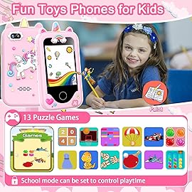 Kids Smart Phone for Girls Toys, Gifts for 3-10 Year Old Girl Boy Christmas Birthday Kids Toys, 2.8 Touchscreen Toddler Learning Cell Toy Phone with Dual Camera, Game, Music Player, 8GB Card Pink