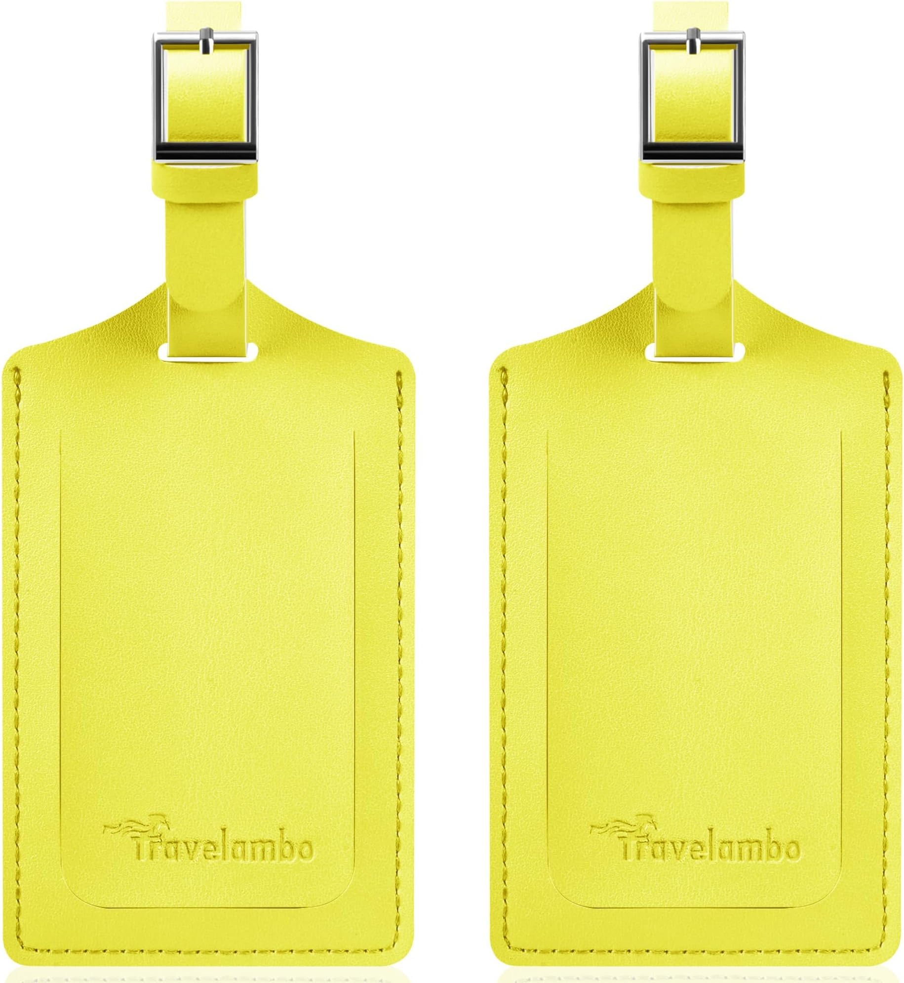 Travelambo Luggage Tags for Suitcases Faux Leather Privacy Protection 2 Pack Bag Tags Travel Accessories Essential, Light Yellow