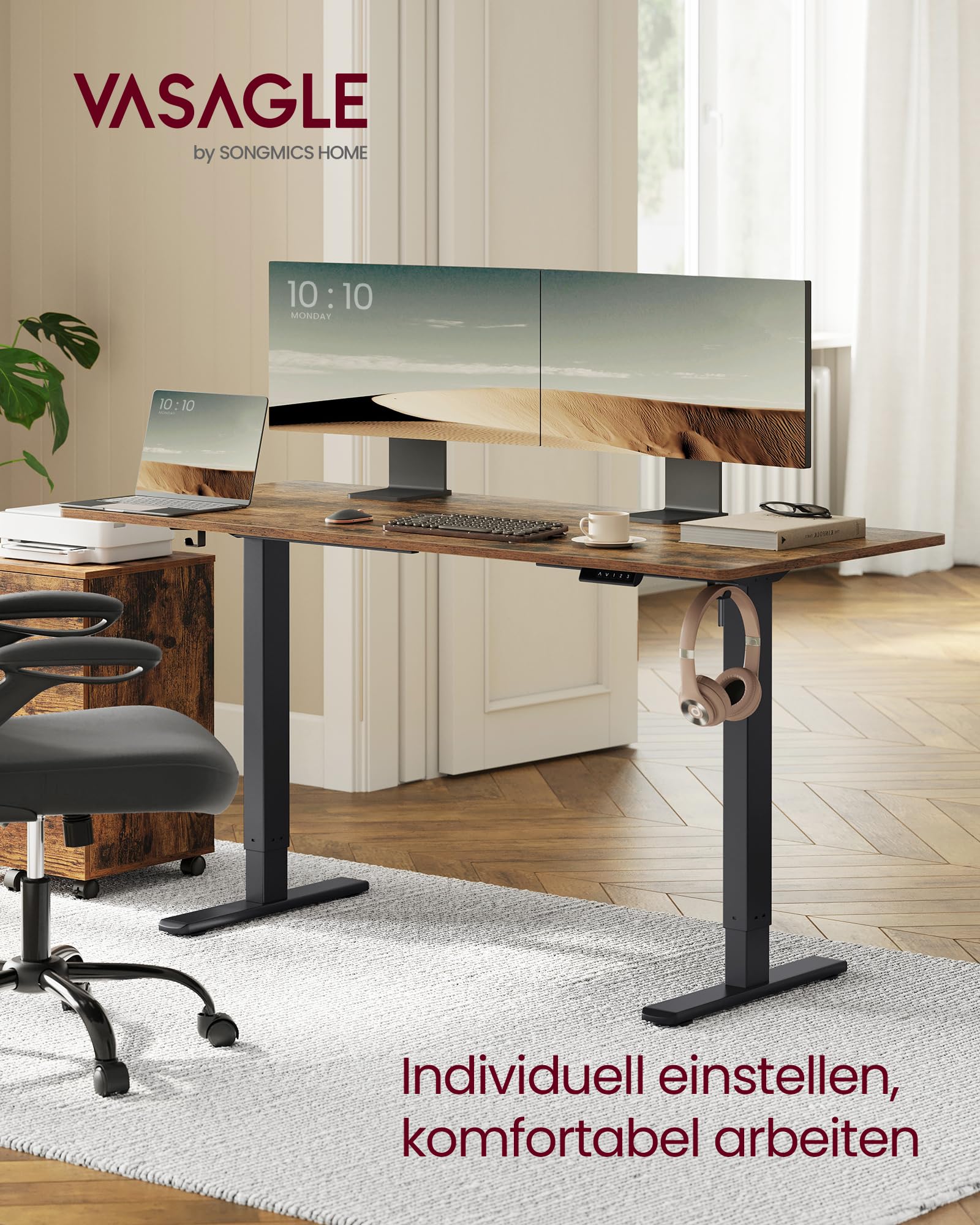 VASAGLE Höhenverstellbarer Schreibtisch elektrisch Tischgestell Stahl tintenschwarz LSD021B01V2