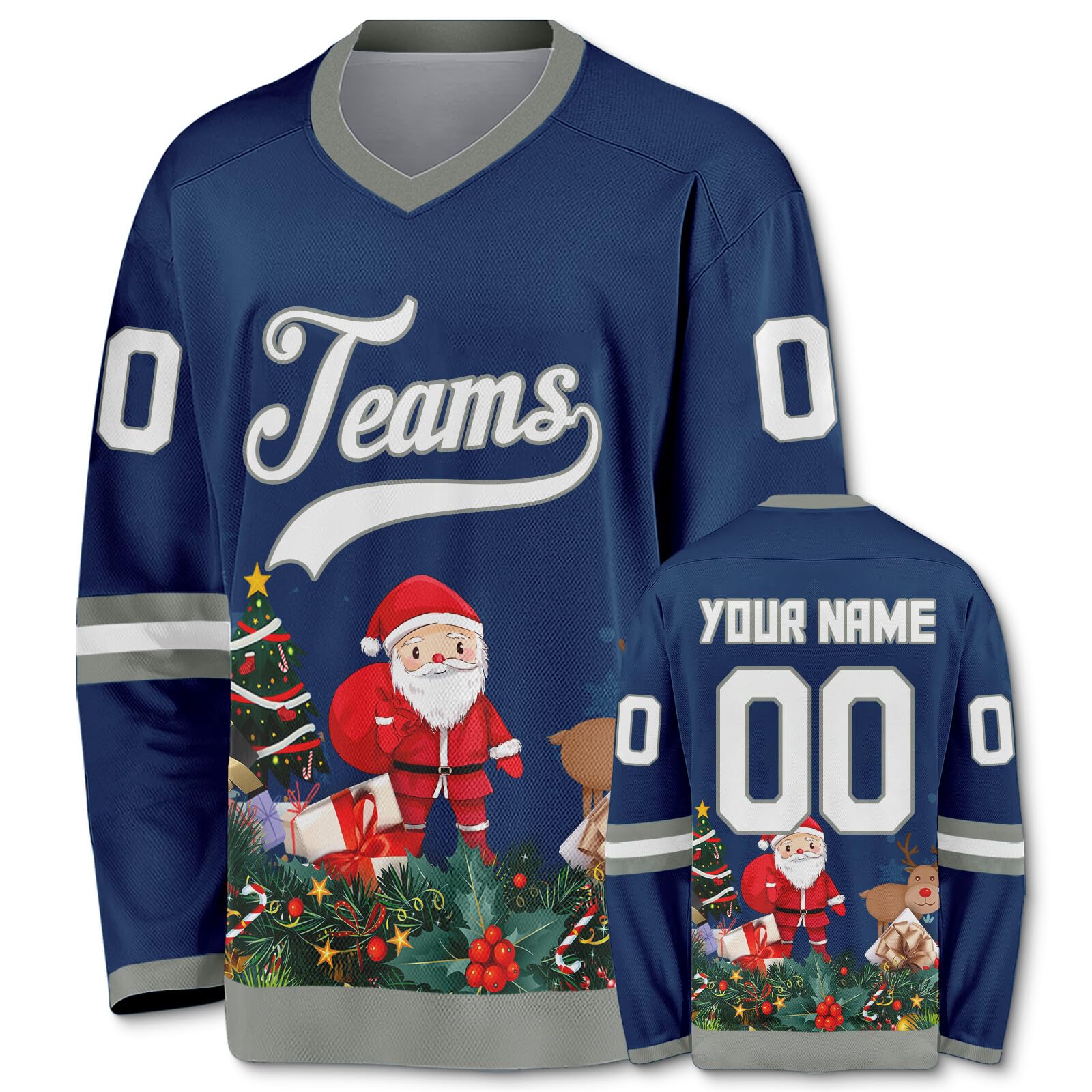 Customized Hockey Jersey Christmas Jersey Santa Claus Customizable Printed Stitched Name Number Hockey Jersey Gift