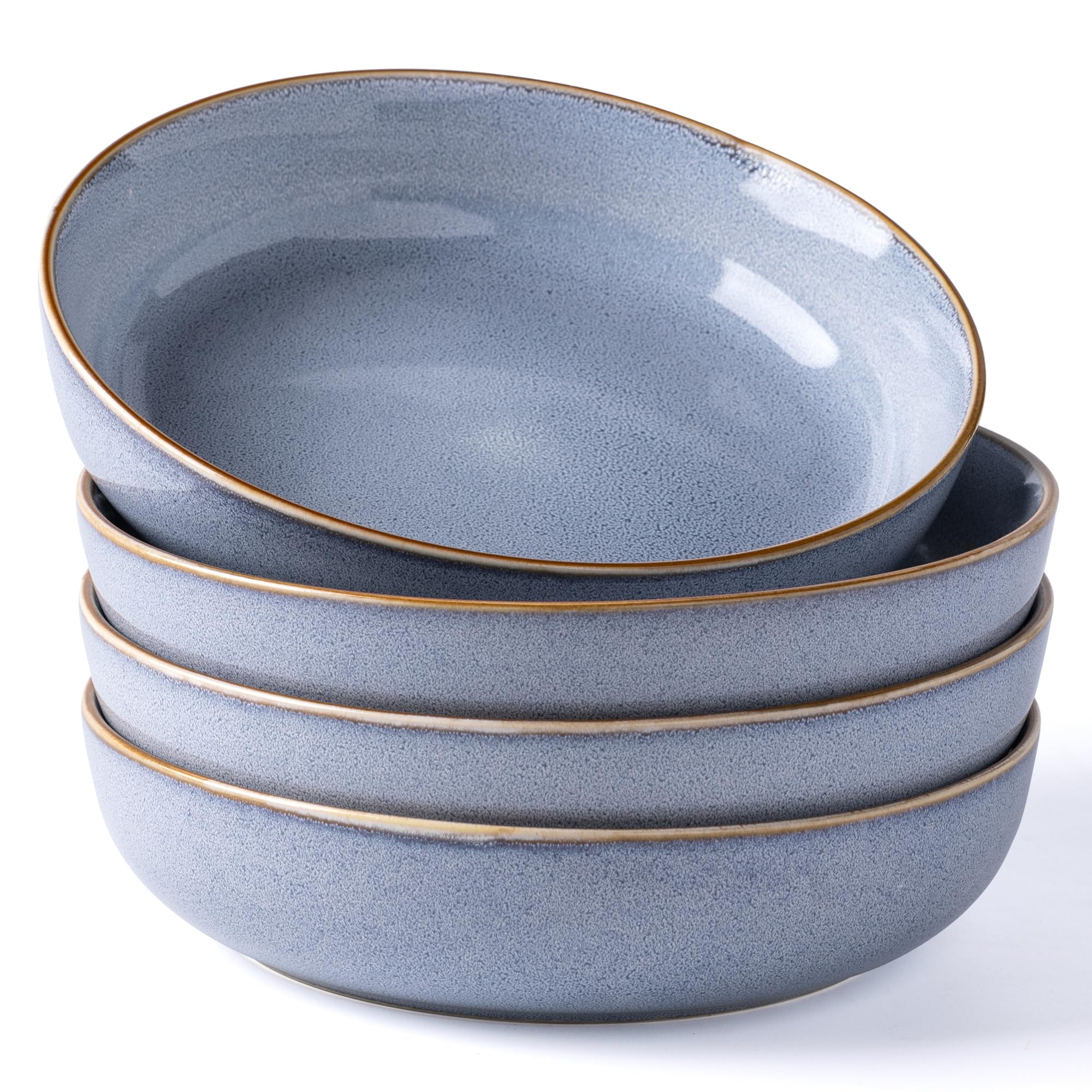 GBHOME9'' Large Ceramic Pasta Bowls, 38oz Stoneware Pasta Serving Bowls Set of 4 for Kitchen, Wide Bowls for Fruit,Pasta,Salad,Oatmeal,Meal, Microwave Safe, Reactive Glaze-Blue