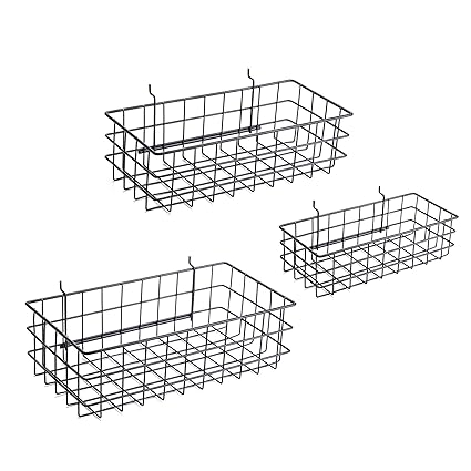 Pegboard Baskets, Set of 3 Black - Hooks to Any Peg Board - Square Style Baskets Hold More - Organize Tools, Workbench, Accessories, Garage Storage - Wall Organizer Attachments