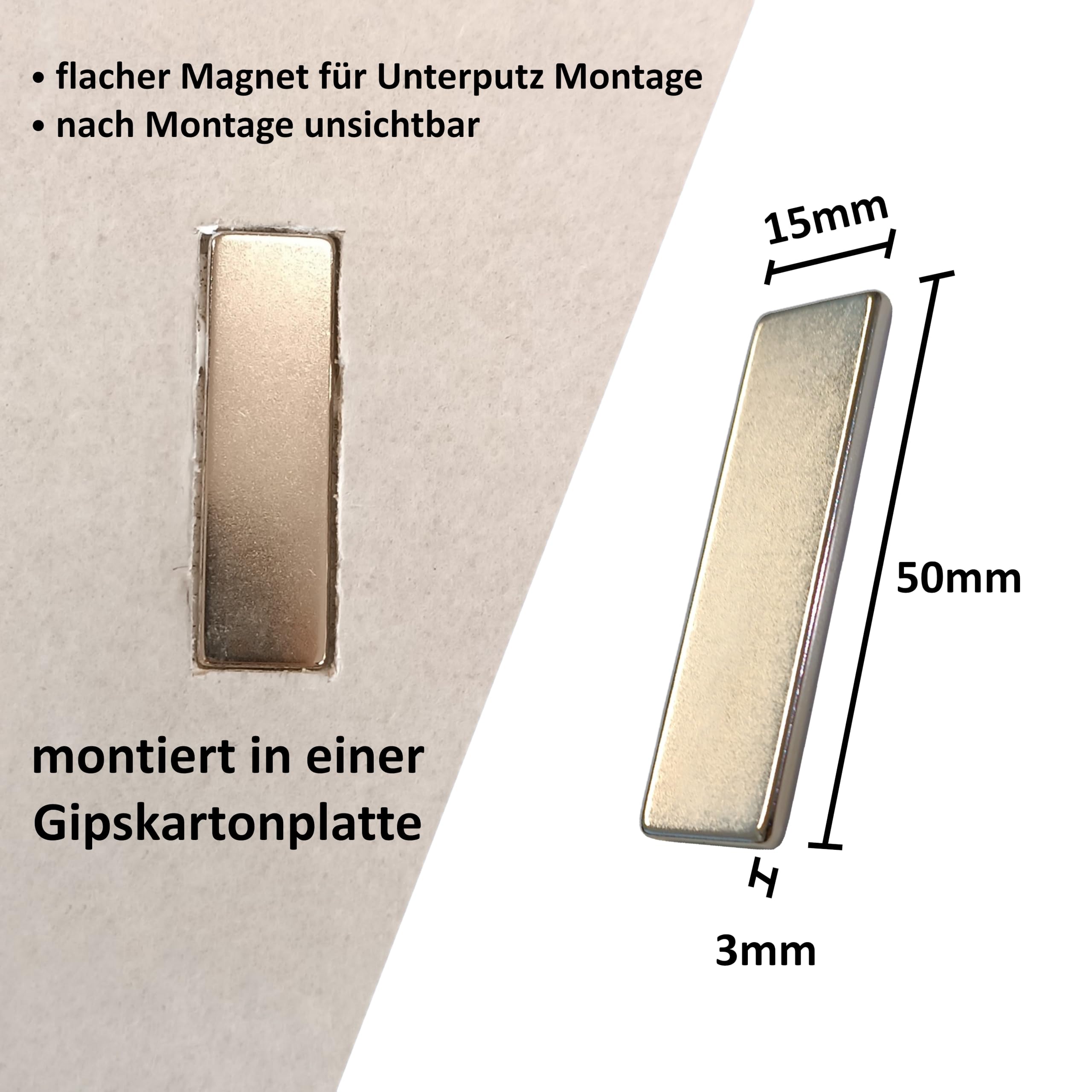 Wandbreite Clip - Magnetische Wandhalterung für Shampoo Duschgel Spülmittel in Dusche Bad Küche (Unterputz Set - Stabmagnet & Magnetplatte)
