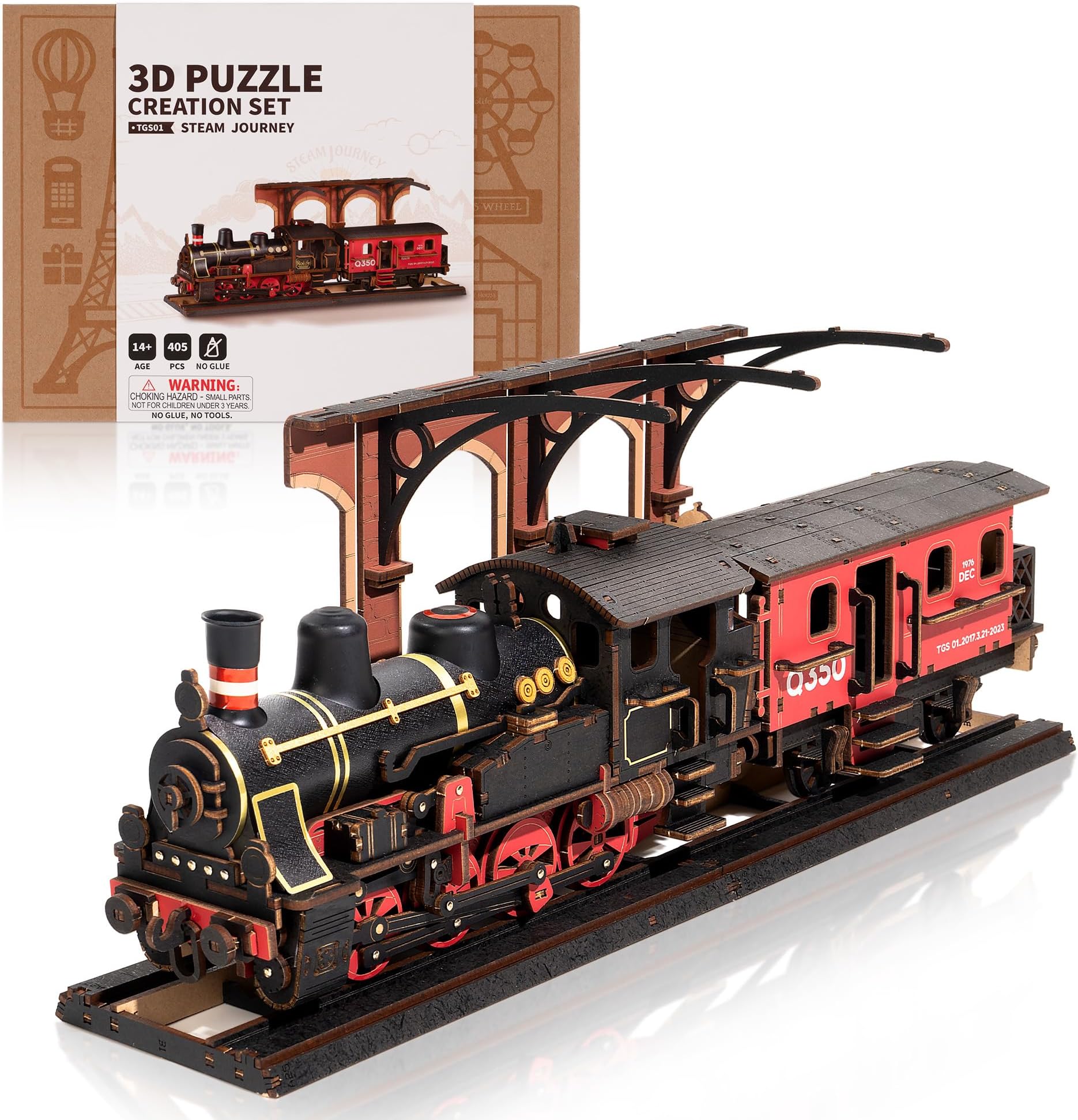 3D Puzzles for Adults Wooden Puzzle DIY Model Steampunk Train Kit to Build Wood Craft Kit Toy Hobby Gift Home Decor (Steam Journey)