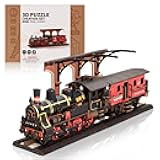 3D Puzzles for Adults Wooden Puzzle DIY Model Steampunk Train Kit to Build Wood Craft Kit Toy Hobby Gift Home Decor (Steam Journey)