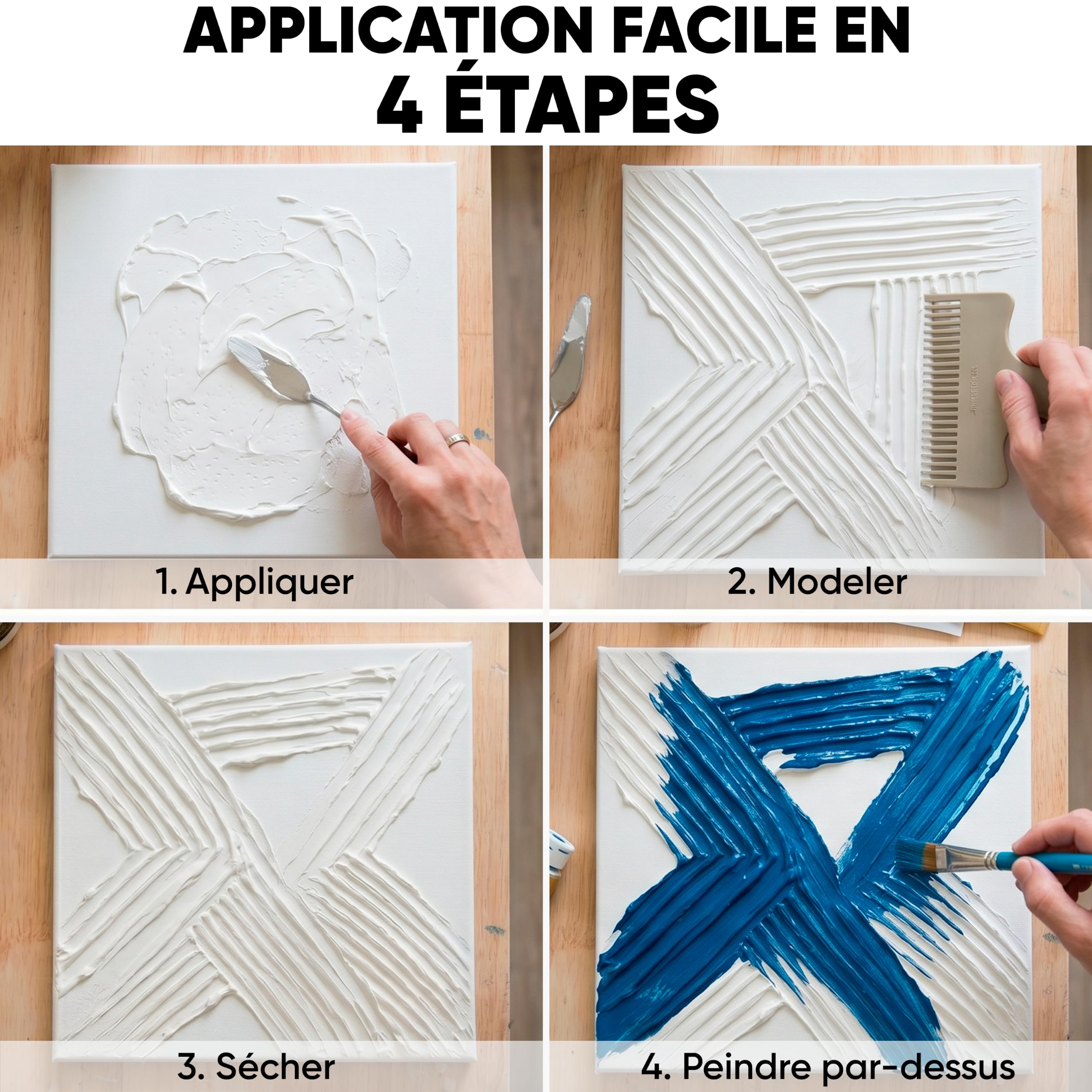 Texture Paste Acrylique 500 ml Fine – Modeling Paste Acrylique Blanc pour Toile | Pate Structure pour Peinture et Tableaux Texturés
