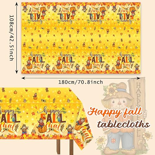Miniatura 5 de CMUSKO 3 manteles de espantapájaros de Acción de Gracias, rectangular, de plástico, hojas de arce, calabaza, mantel para otoño, decoración de