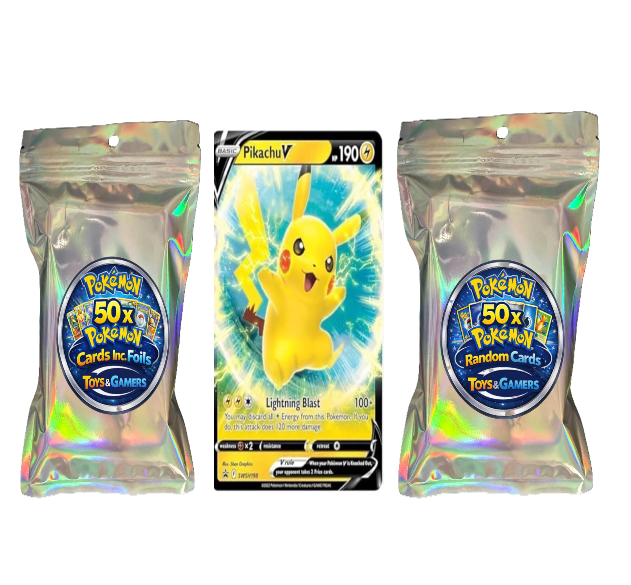 100 Pokémon Cards Assorted Bundle Including 3 Rares/Holos & 1 Ultra Rare, Iridescent