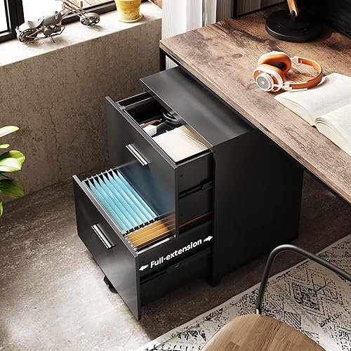 Miniatura 5 de DEVAISE Archivador de madera, archivador de 2 cajones para oficina en casa, archivadores verticales con ruedas para archivos A4cartatamaño legal,