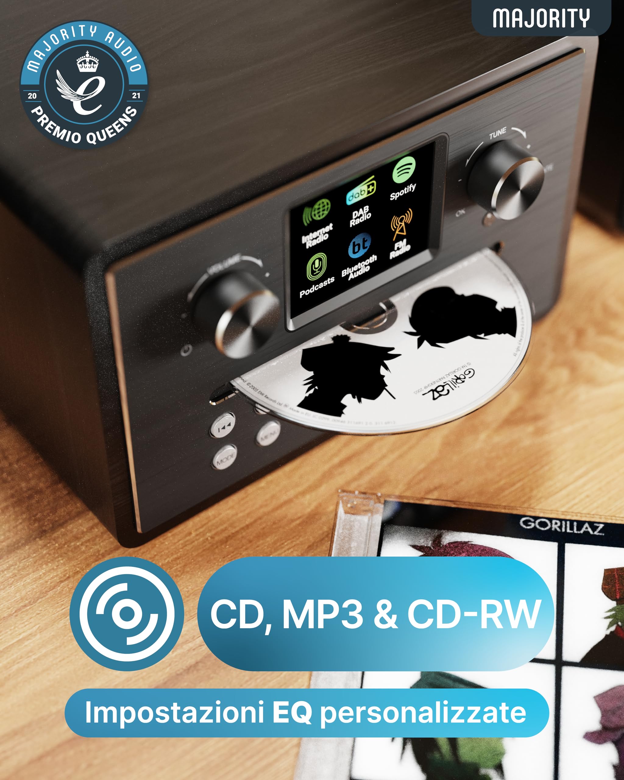 MAJORITY Homerton HiFi Impianto Stereo Casa Radio DAB/DAB+ FM Internet Radio Lettore CD Bluetooth 5.3 WiFi Dual Band Spotify Connect