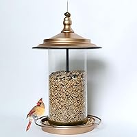 KiRuan Deco Squirrel-Proof Hanging Bird Feeder - Metal 11.5" Outdoor with Locking Lid, 17.5cm Weatherproof Roof, Copper Finish