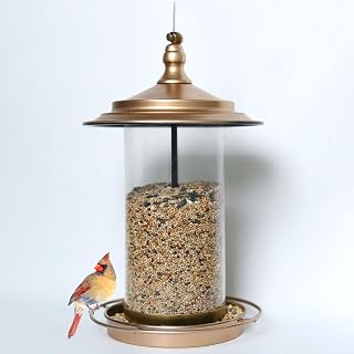 KiRuan Deco Squirrel-Proof Hanging Bird Feeder - Metal 11.5" Outdoor with Locking Lid, 17.5cm Weatherproof Roof, Copper Finish