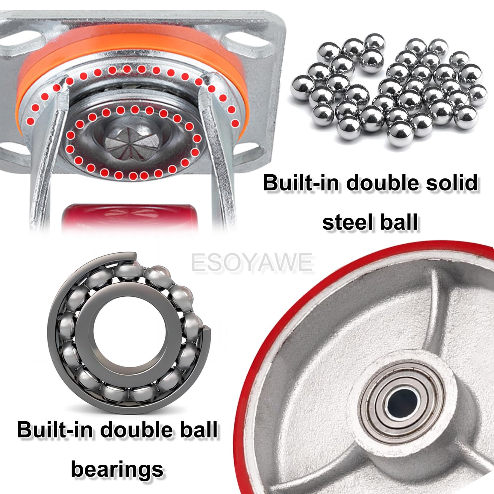 Ruote Per Carichi Pesanti, Ruote Universali Con Freno, Ruote Industriali Resistenti All'usura In Poliuretano, Ruote Per Rack Di Carico, Ruote Girevoli Per Carrelli E Ruote Direzionali, Confezione Da - Foto 3