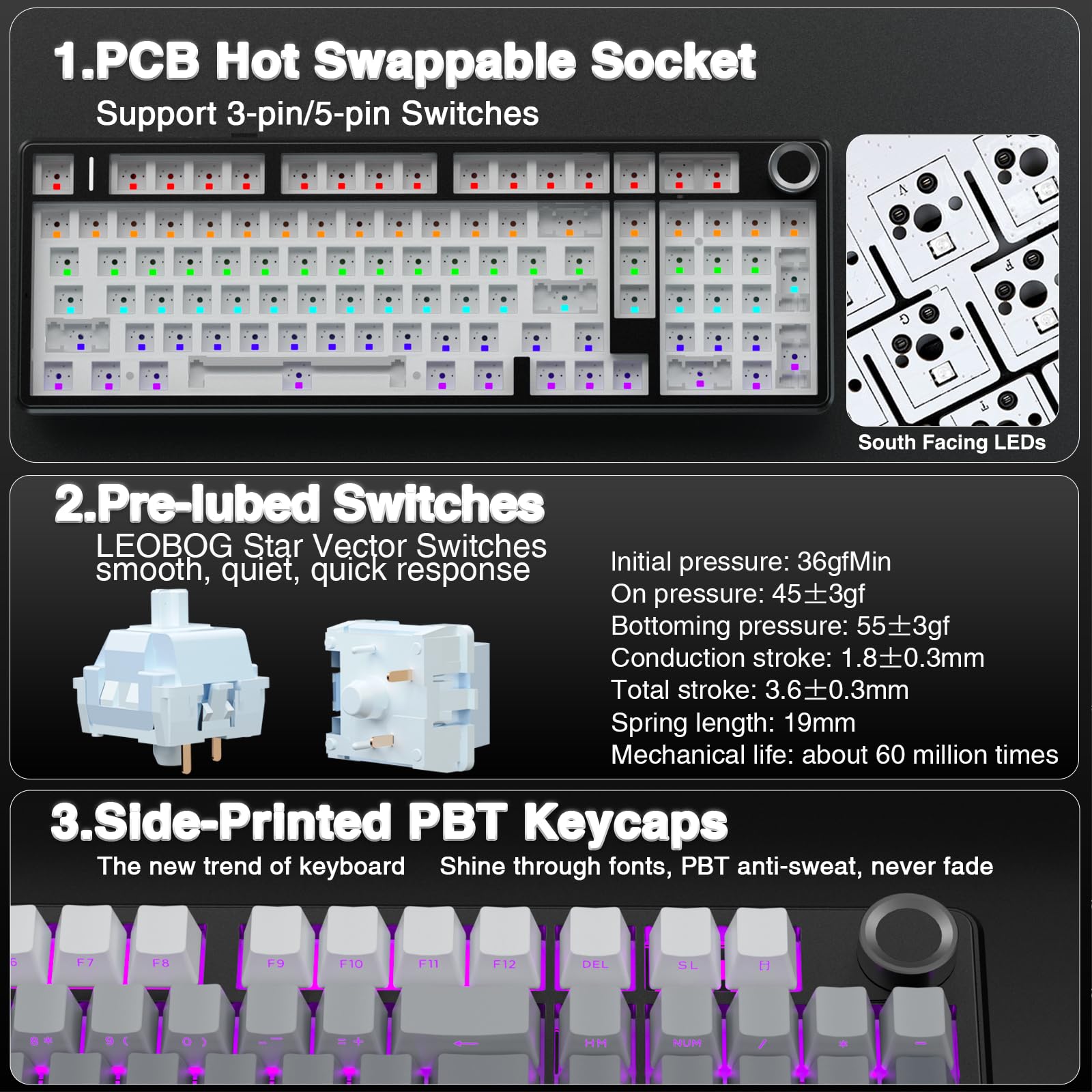 AULA F99 Pro Mechanische Gaming Tastatur,3-Modus Wireless Mechanische Tastatur mit Knopf,Fünfschichtige Polsterung Struktur,Seitlich Graviert,RGB,QWERTY,Hot-swap Custom Keyboard