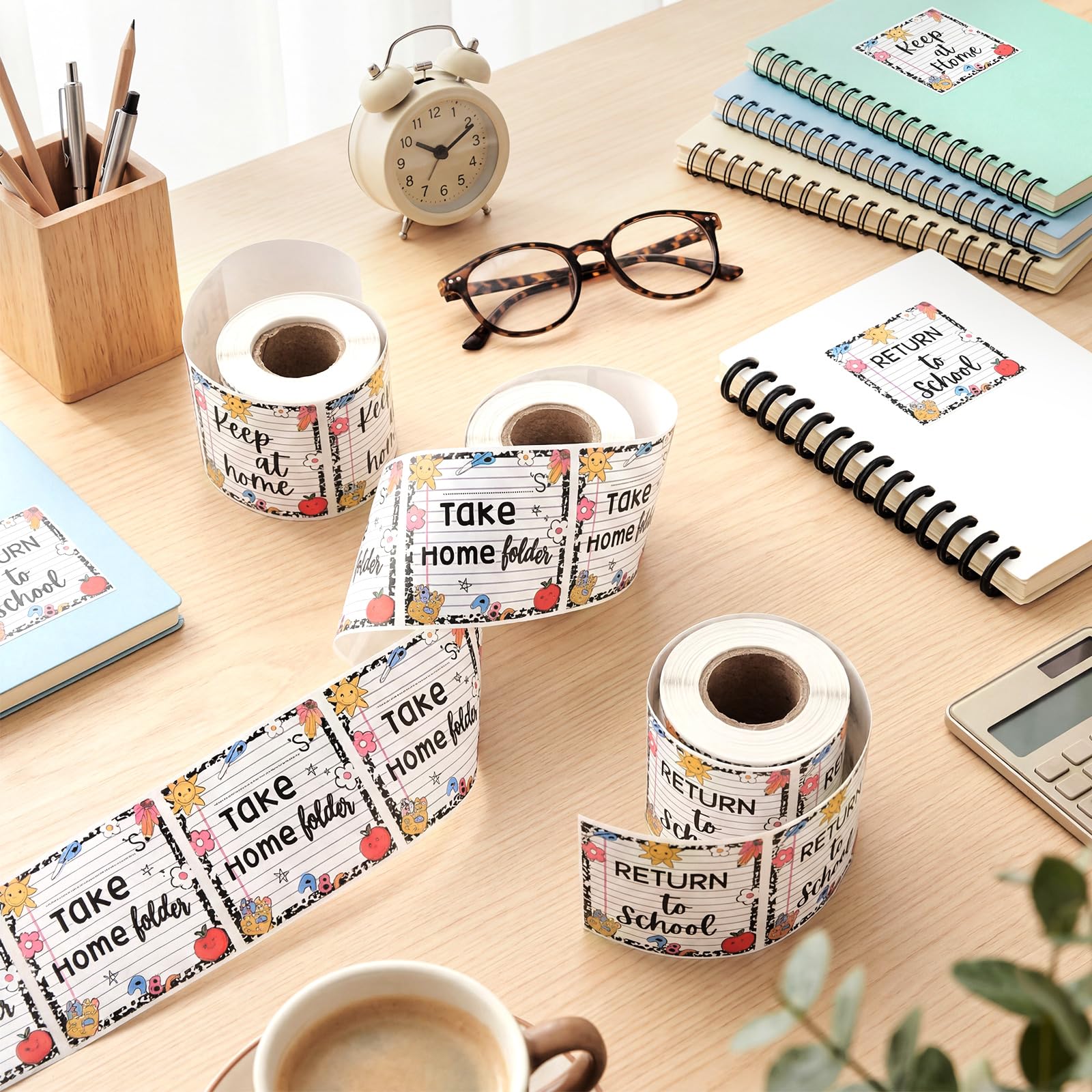Etichette adesive per quaderni, compiti e cartelle per studenti, ritorno a scuola, Keep at Home, 5,1 x 5,1 cm, etichette adesive termiche stampate per aule e casa (3 rotoli, freschi)