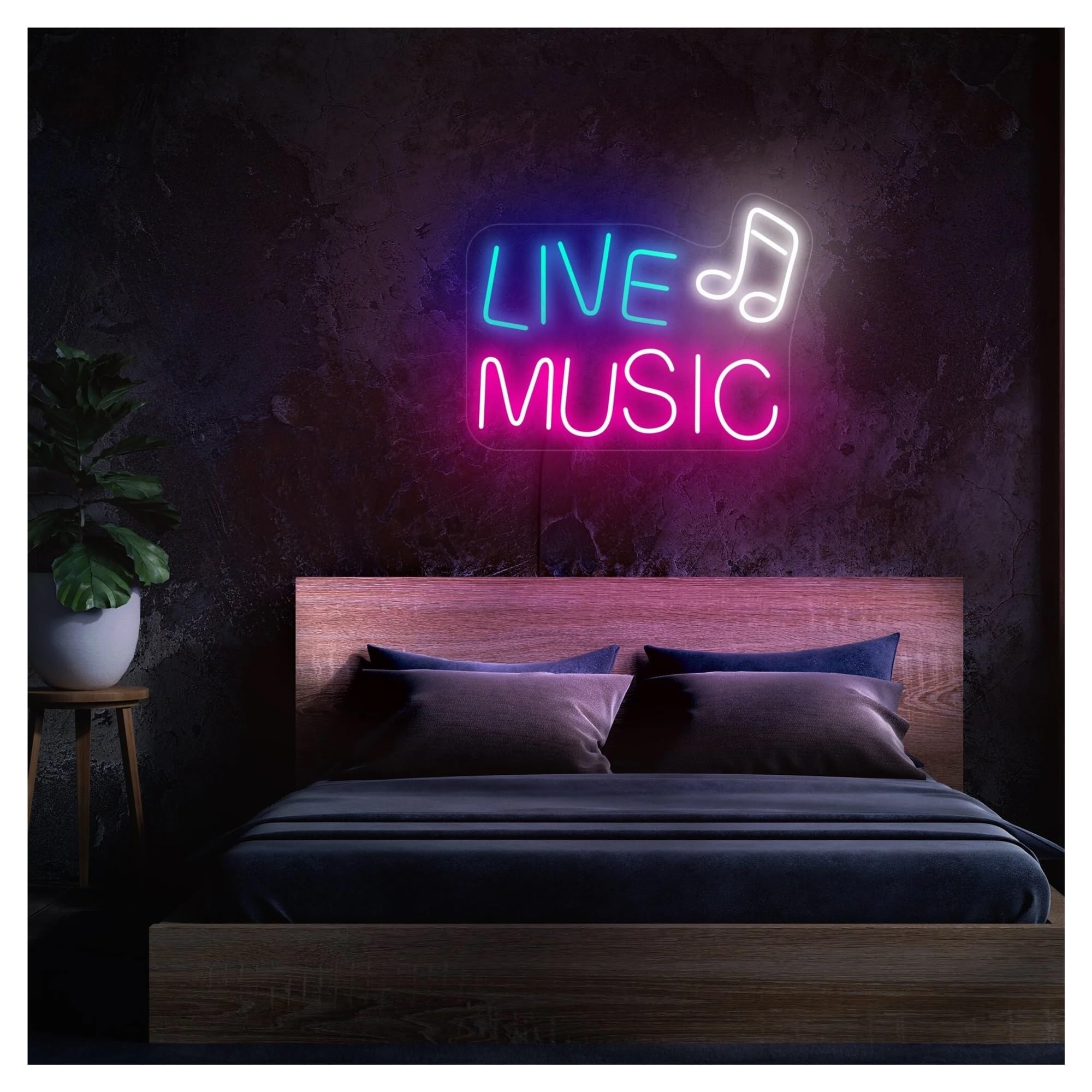 Insegna al Neon Insegna Al Neon Live Music Luce A Per Camera Da Letto Caverna Dell'uomo Sala Giochi Festa In Casa Compleanno Dei Bambini Decorazione Lampada 40cmx30cm(B)