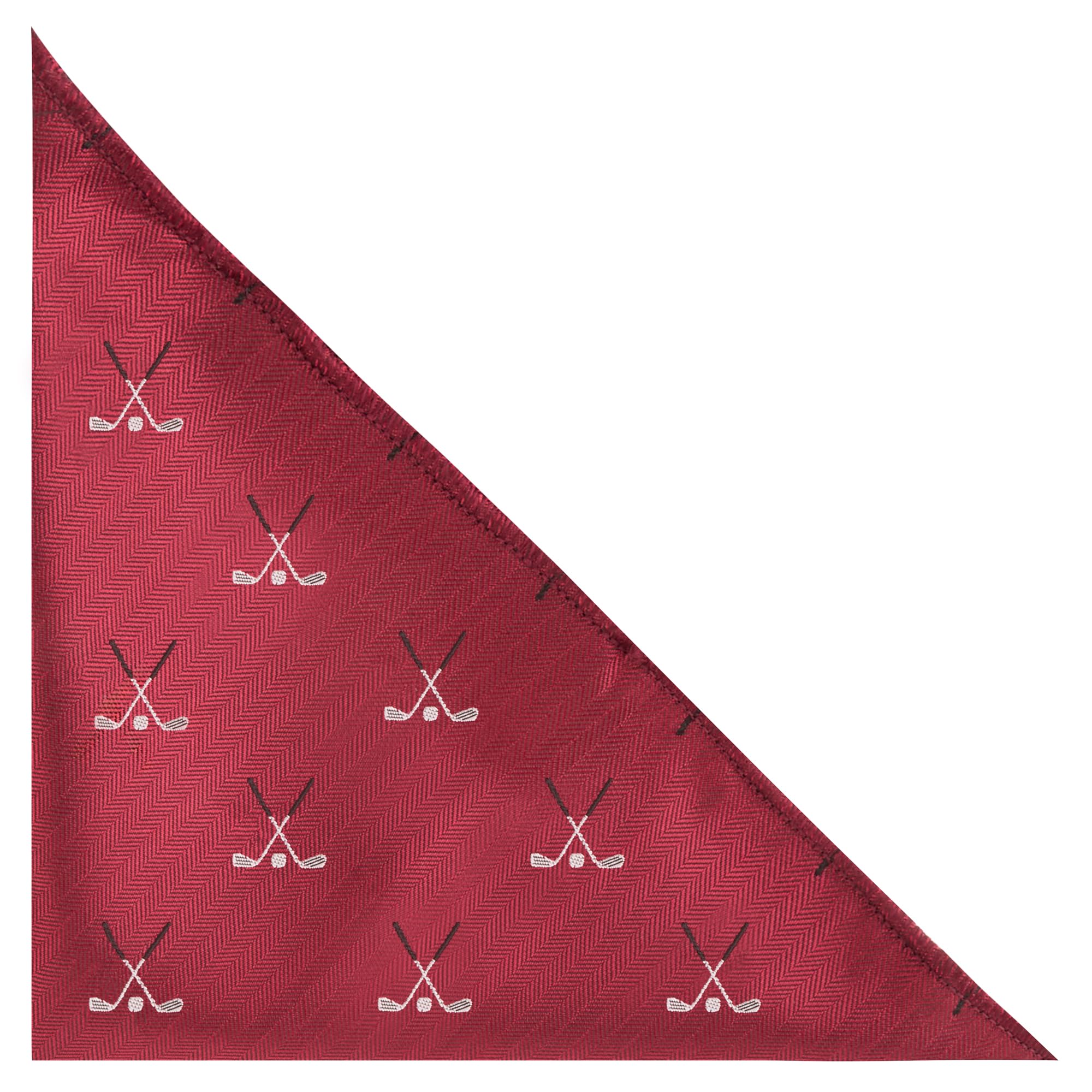 King & Priory Golf Clubs Burgundy Red Herringbone Embroidered Pocket Square, Handkerchief