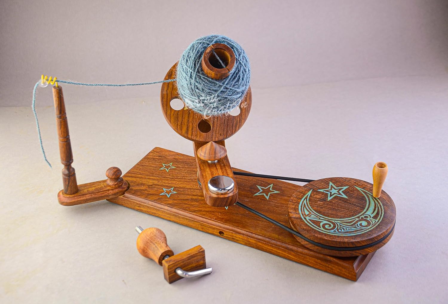 Wooden Yarn Ball Winder-Handcrafted Large Yarn Winder for Knitting&Crocheting-Hand Operated Heavy Duty MoonStar(Resin) Natural Ball Winder