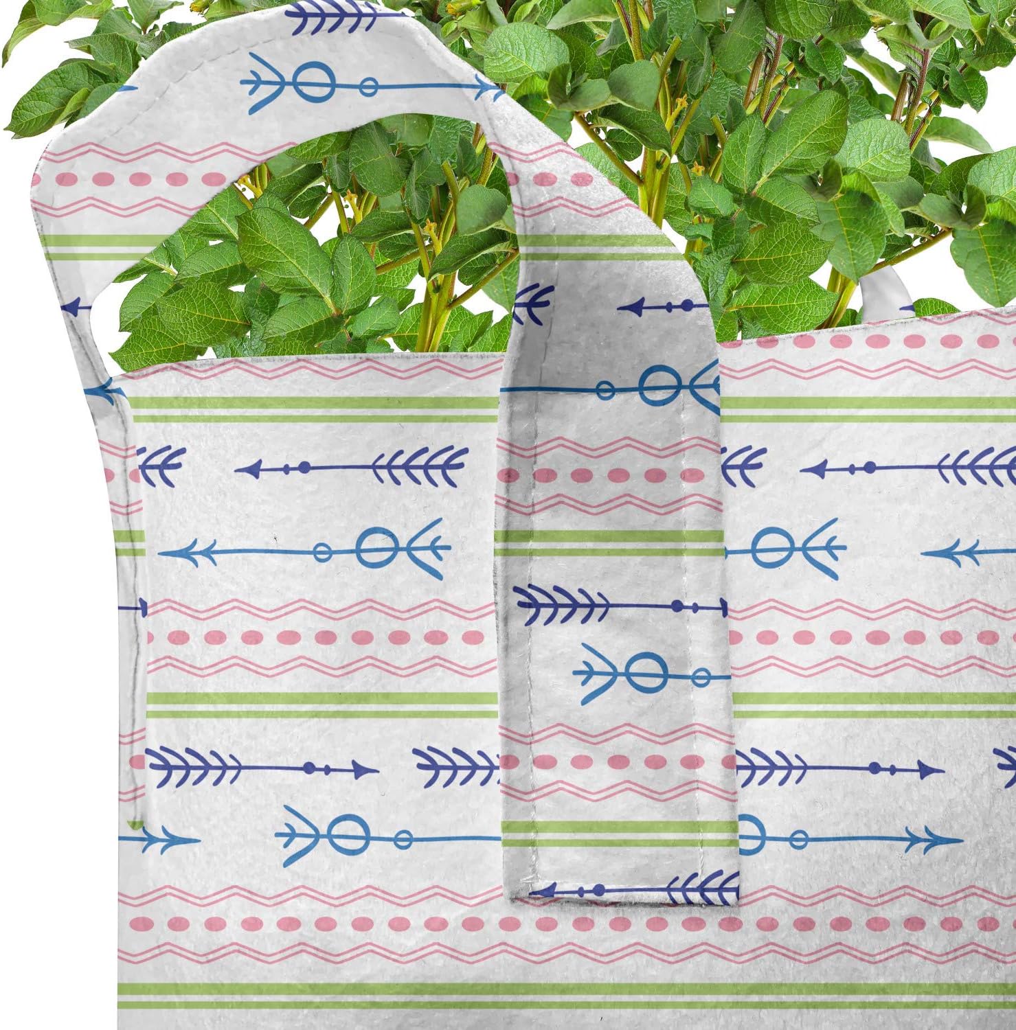 Ambesonne Tribal Grow Bags 5-Pack, Zigzags Polka Dots, Heavyduty Fabric Pots with Handles for Plants, White Multicolor
