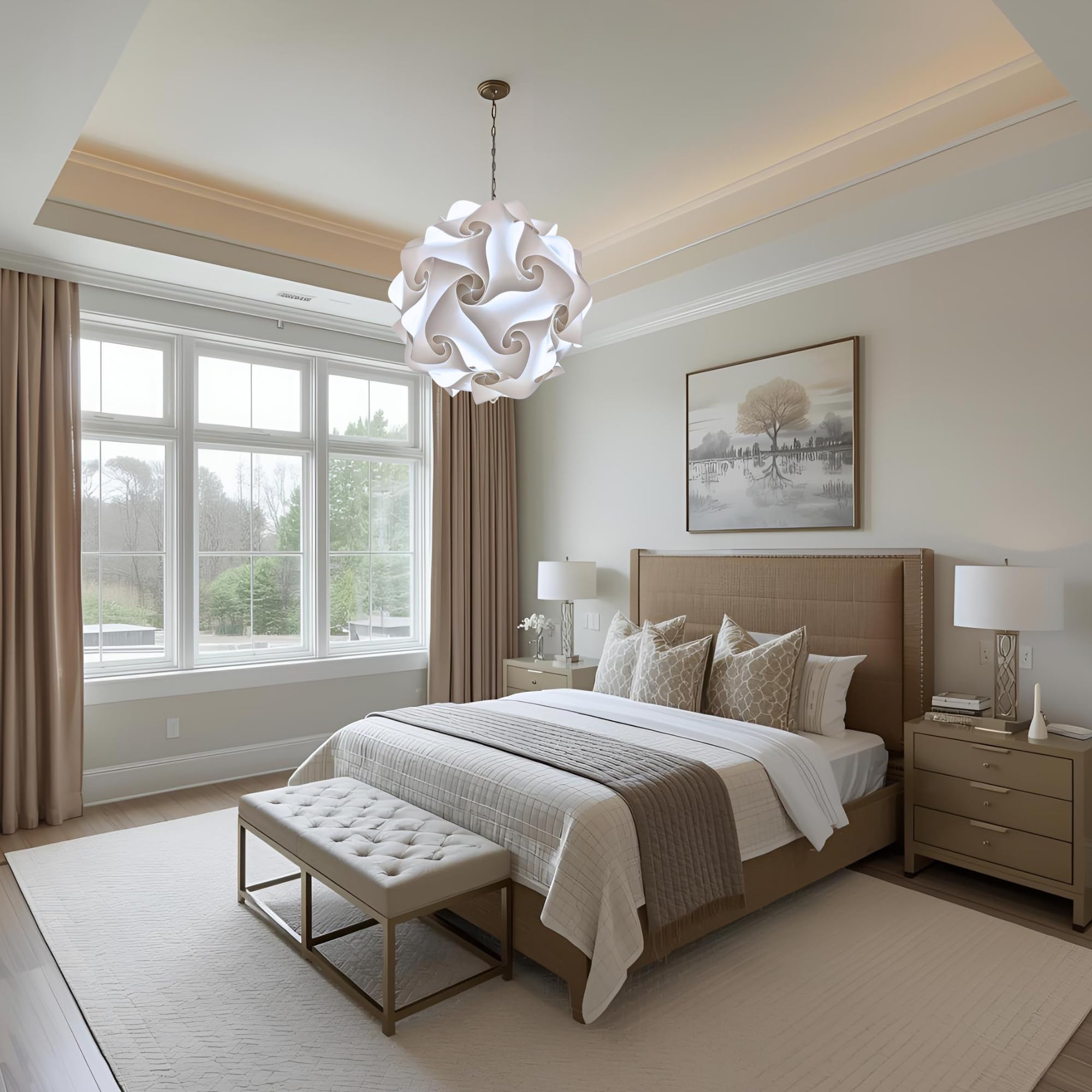 Lampadesign® Lampada a sospensione moderna Camera da letto soggiorno cucina FIOCCO Sfera bianca 50 cm Lampadario moderno elegante Luce sala da pranzo centro tavolo salotto Lampadina led fredda E27