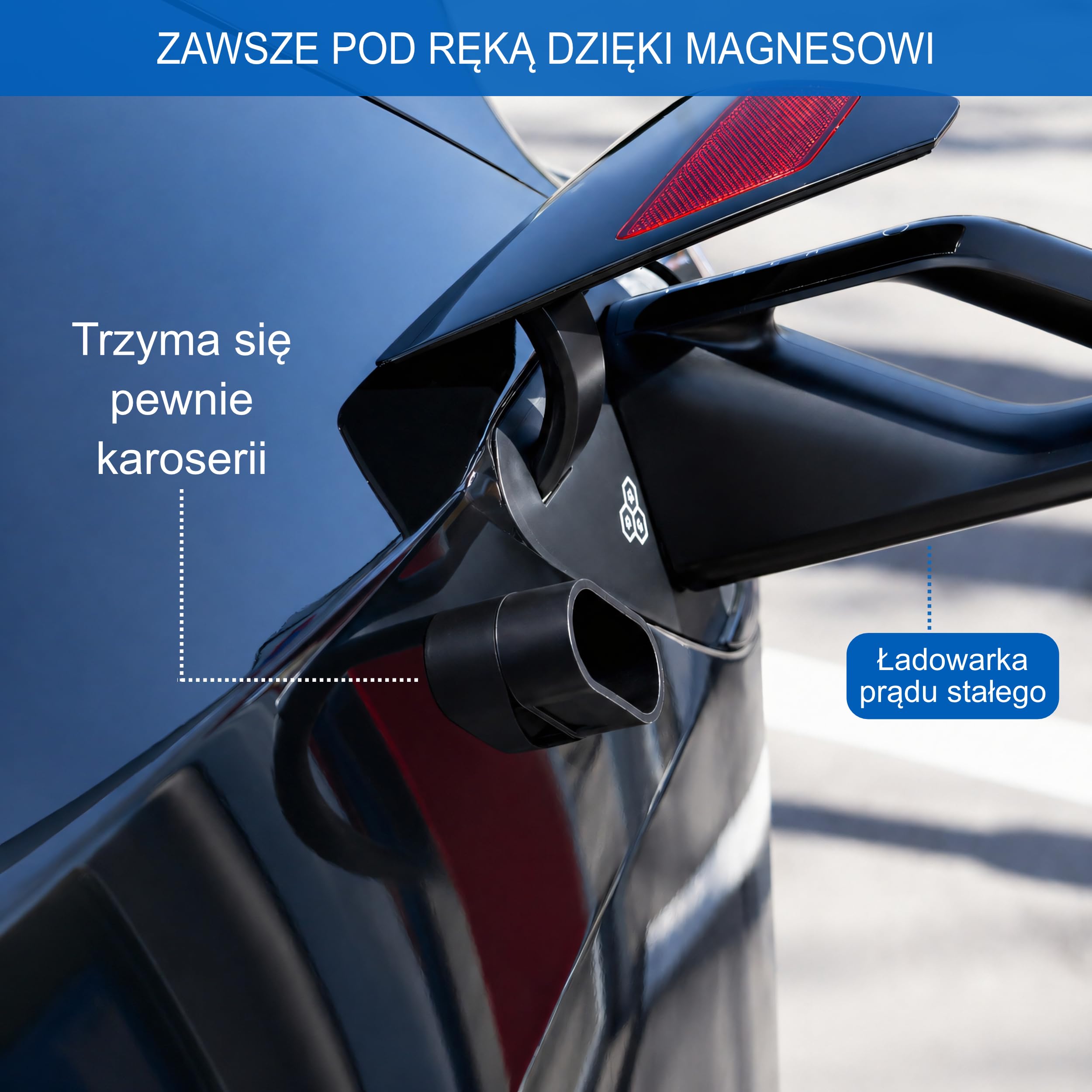 Nasadka ochronna do przyłącza CCS magnetyczna • Pokrywa chroni złącze ładowania DC przed kurzem i wilgocią • pasuje do Tesla Model S/3/X/Y i innych EVs