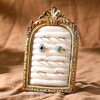 Liliaafar Vintage Ring Holder Gold Ring Wedding Display Suede Jewelry Box Stand Frame Earring Tray Anniversary Engagement Baroque Organizer Photograph Prop for Women Birthday Gifts(Arch, Gold)