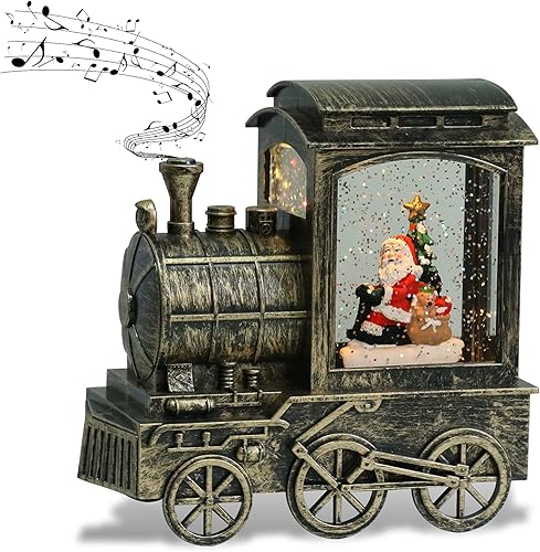 Miniatura 10 de DRomance Globo de Nieve Musical de Tren Linterna con Música y Temporizador, Funciona con Baterías y Cable USB, Globo de Nieve Iluminado de Muñeco
