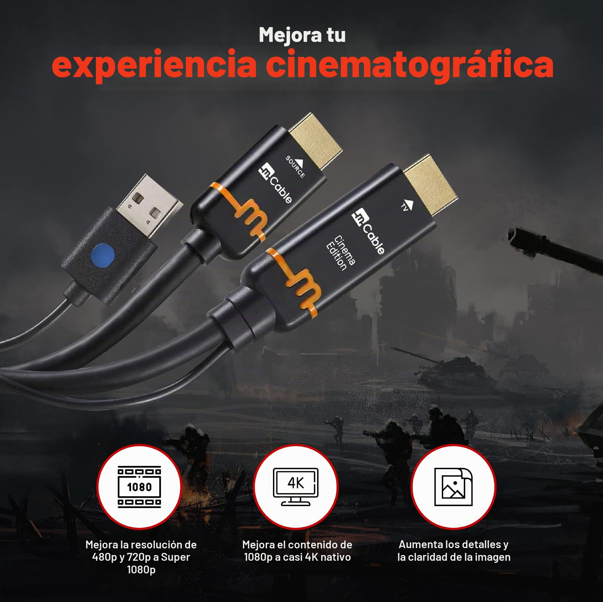 Marseille MN02613 - Cable HDMI (2,74 m), Color Negro
