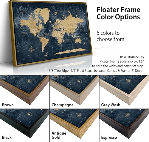 Miniatura 9 de Gold &amp; Navy Push Pin World Travel Map with Pins, World Map Pin Board, Push Pin Travel Map World on Canvas, Push Pin Map to Track Travels, Pin Map of