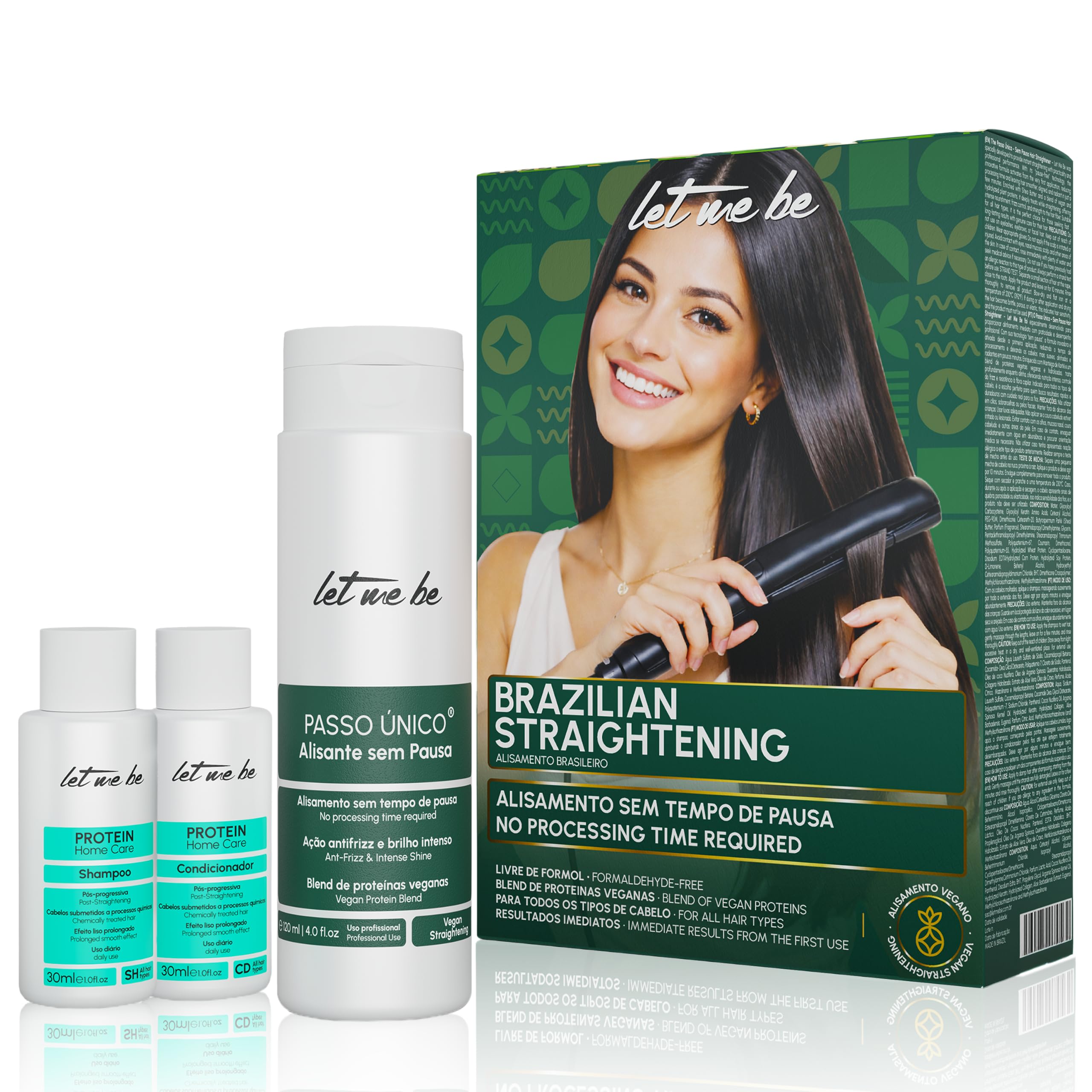 Let Me Be - Kit Alisado Brasileño Orgánico Profesional en Casa "Sin Pausa" | Keratina para Alisar el Cabello Vegana y Sin Formol | Acción Rápida 20 Minutos | Pelo Liso y Brillante Hasta 12 Semanas