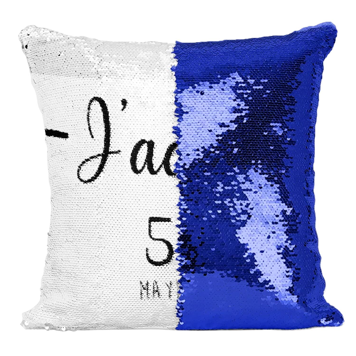 Coussin bleu paillettes J'adore 53 Mayenne : idée cadeau souvenir Laval