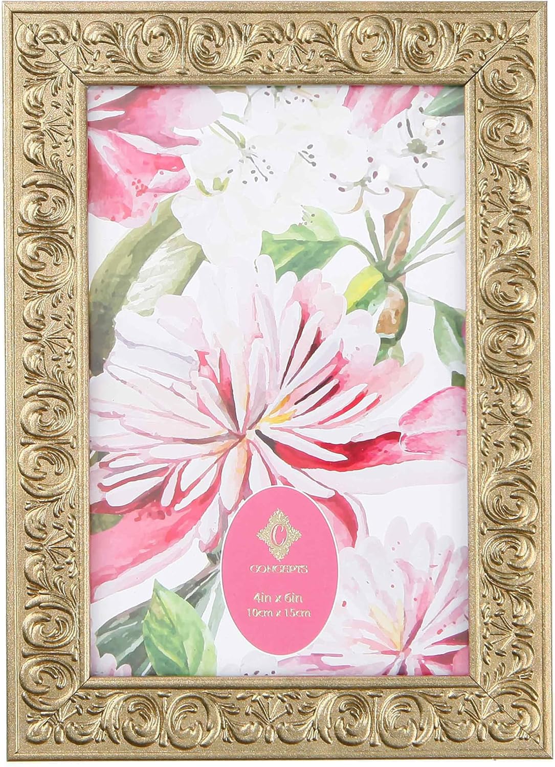 Concepts 4x6 Set Of 4 Gold Ornate Vintage Resin Picture Frames With HD Clear Glass, Extra Durable Photo Frames - Display Wallhung/Tabletop Vertically Or Horizontaly
