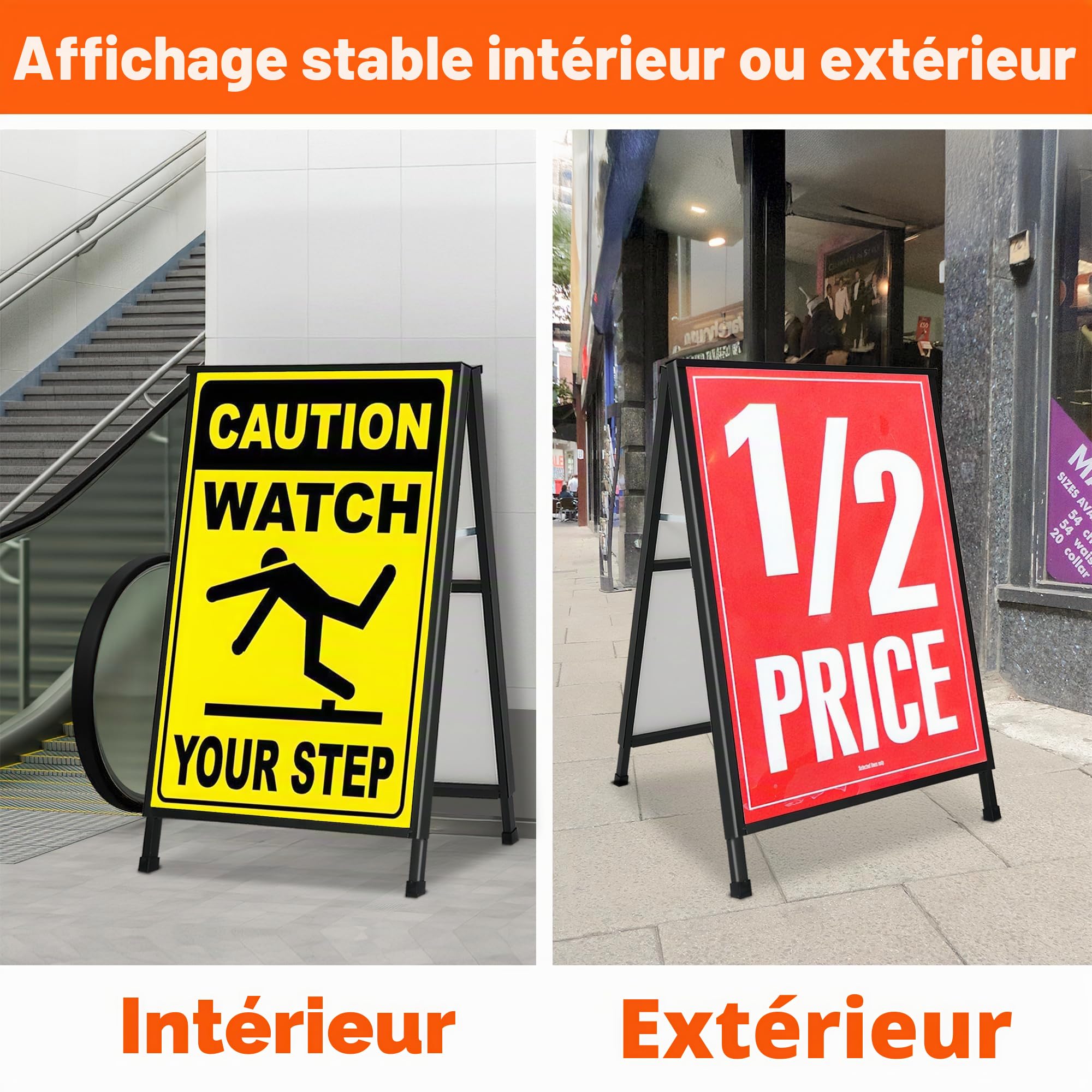 Cadre A1 pour trottoir - Double face - Robuste - Avec 2 feuilles en plastique ondulé - Pour publicité extérieure, vente, entreprise