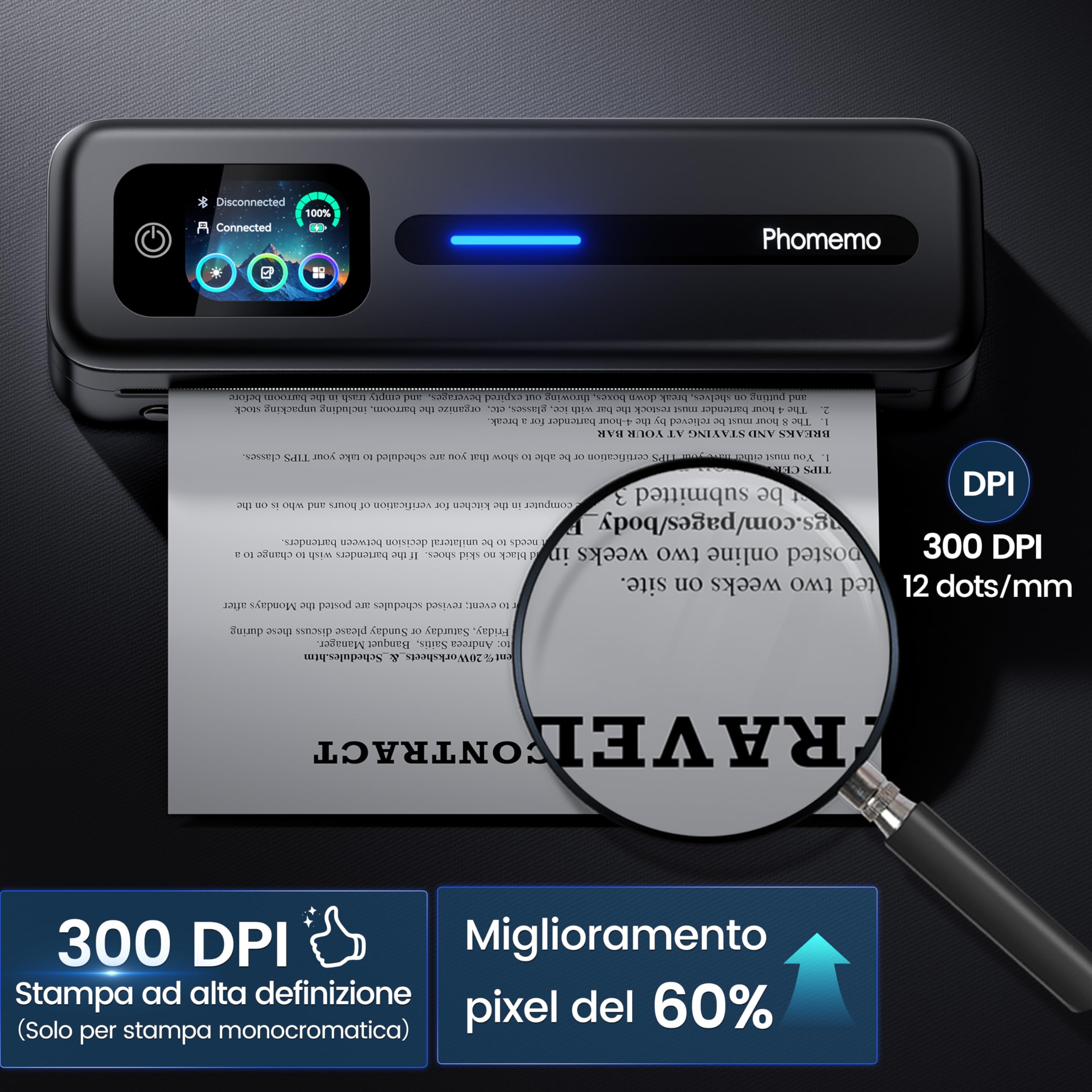 Phomemo M832D Stampante Termica Portatile A4, 300 dpi Schermo Tattile Senza Inchiostro