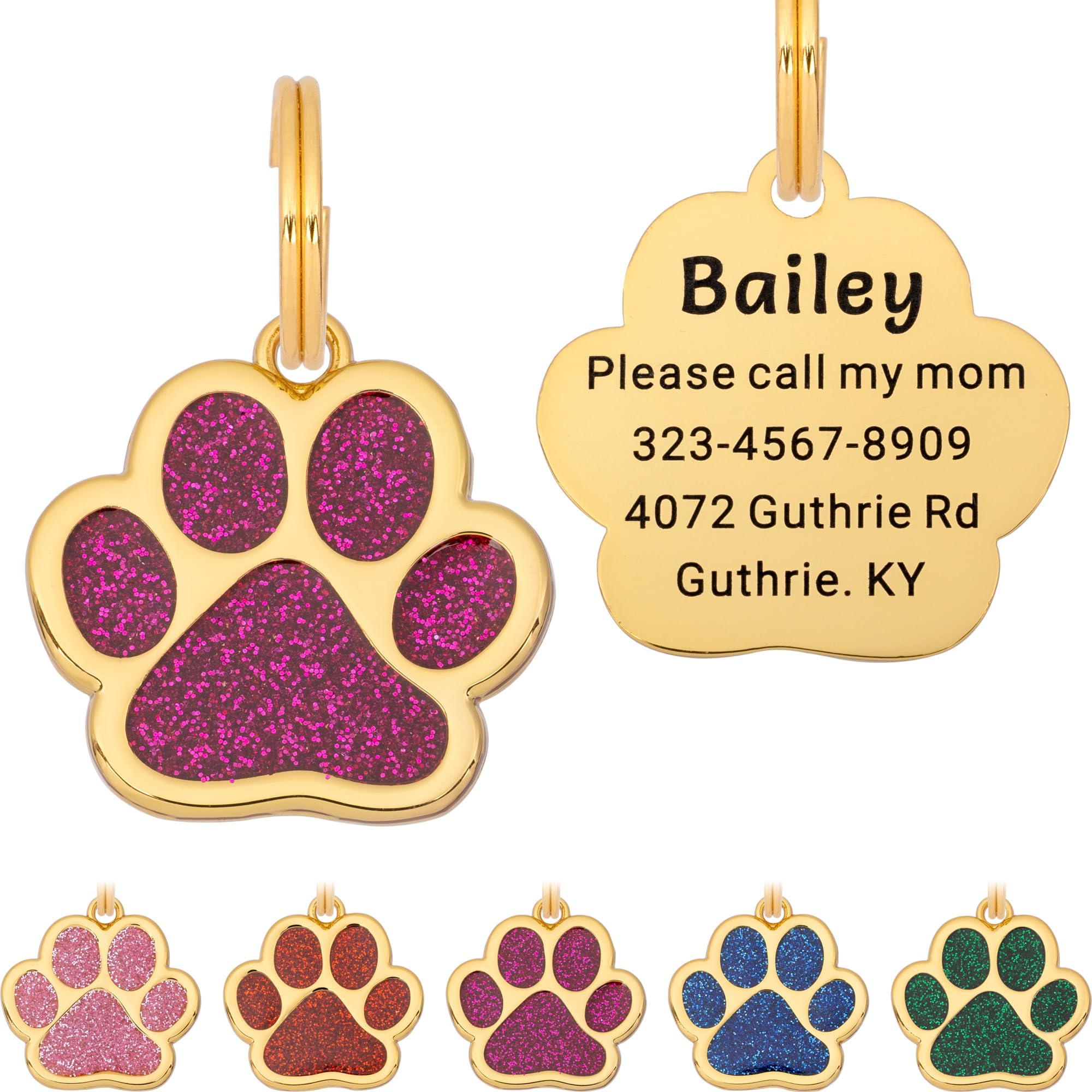 Artinst Dog Tag Personalized Custom Engraving Up to 5 Lines of Content for Your Pet's Name and Information Cute Paw Shaped Pet Id Tag (Rose)