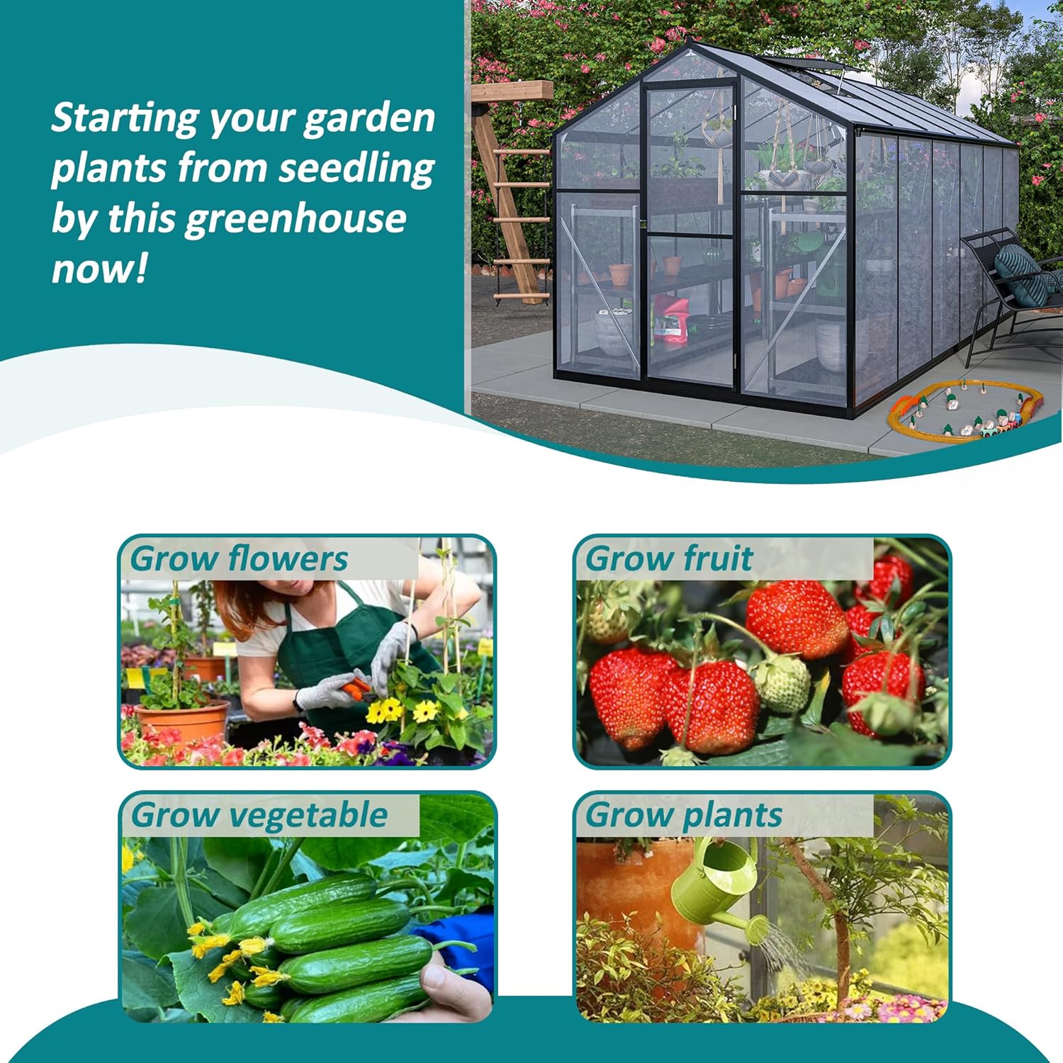 Thanaddo 6x12 ft Polycarbonate Greenhouse Upgraded Heavy Duty Aluminum Walk-in Green House for Outdoor Garden with Base,Adjustment Roof Vent,Hinged Door,Rain Gutter,2 Gloves,Free Assembly Tools