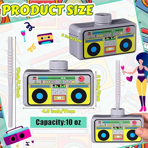 Miniatura 2 de Mifoci 24 piezas de decoraciones de fiesta de los años 80 y 90 con pajitas, vaso de radio de plástico reutilizable de 10 onzas a granel para