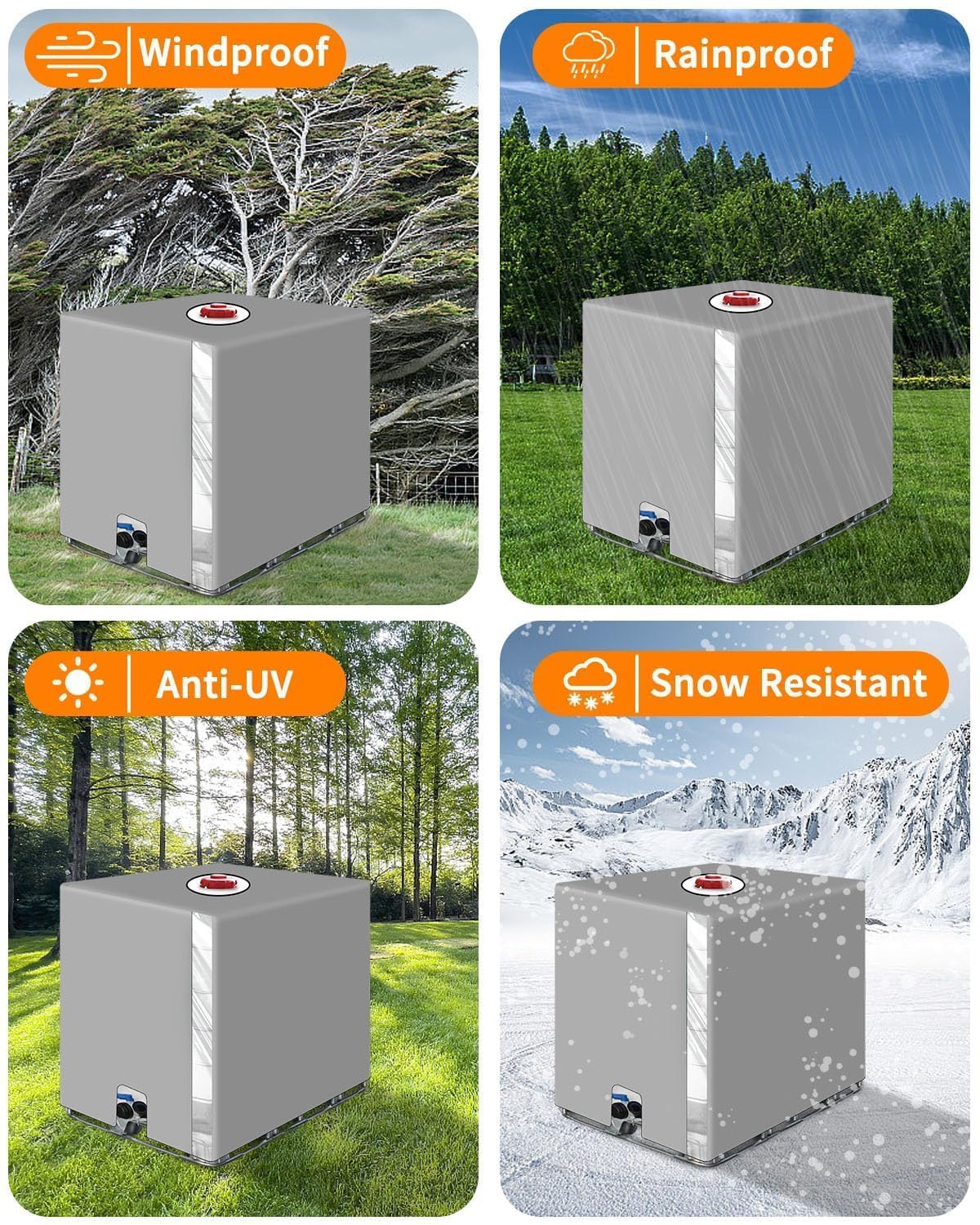 IBC Tank Abdeckung 1000L, IBC Container Zubehör, Wassertank Abdeckplane mit Transparenter Folie, Anti-UV Schutzplane Regenwassertank Abdeckung, IBC Wassertank Abdeckung, Grau